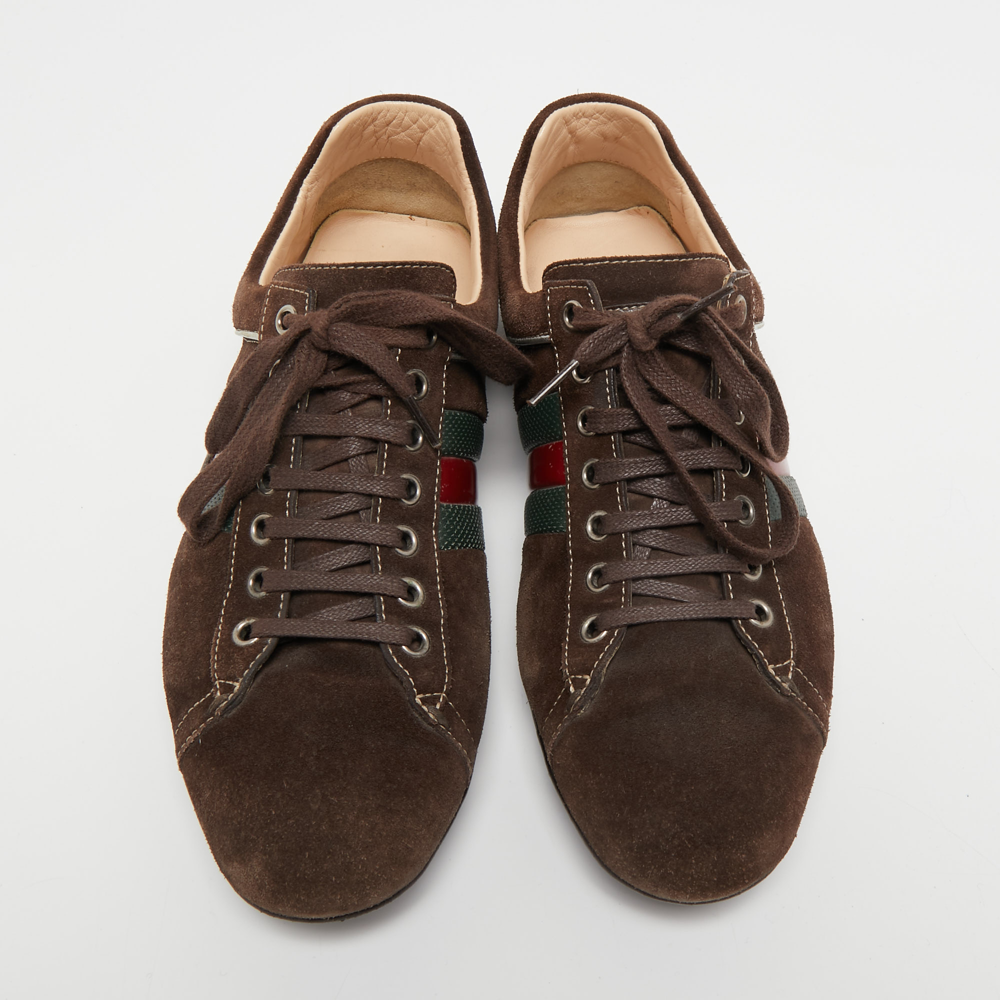 Gucci Dark Brown Suede Web Sneakers Size 40.5
