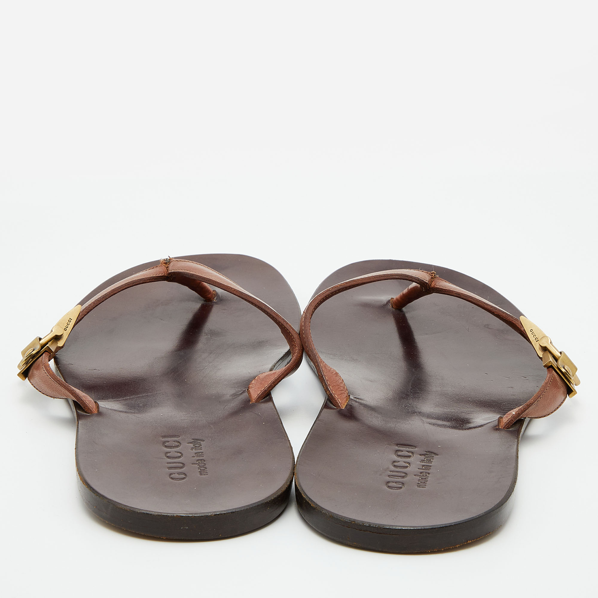 Gucci Brown Leather Thong Flats Size 43