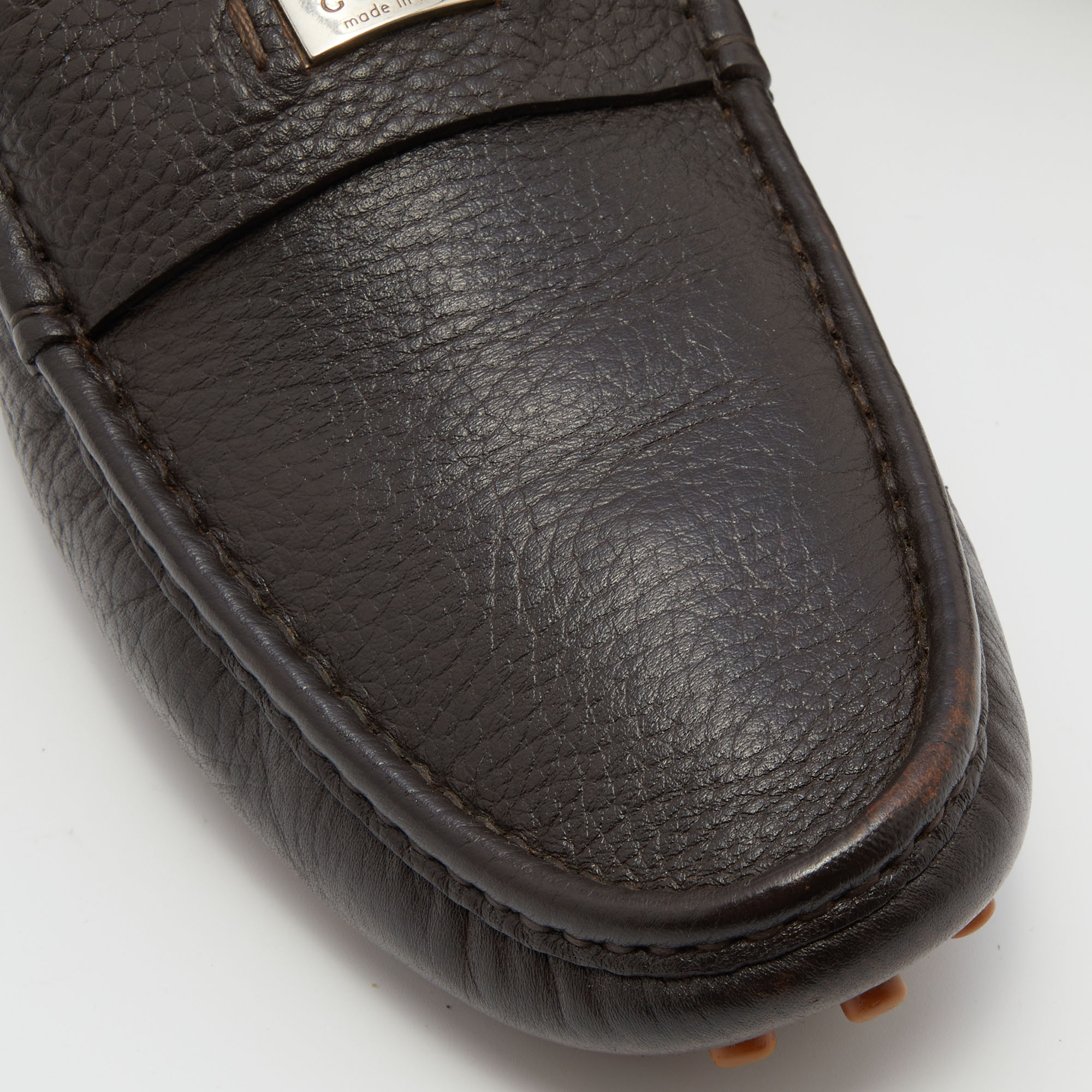 Gucci Dark Brown Leather Slip On Loafers Size 42.5