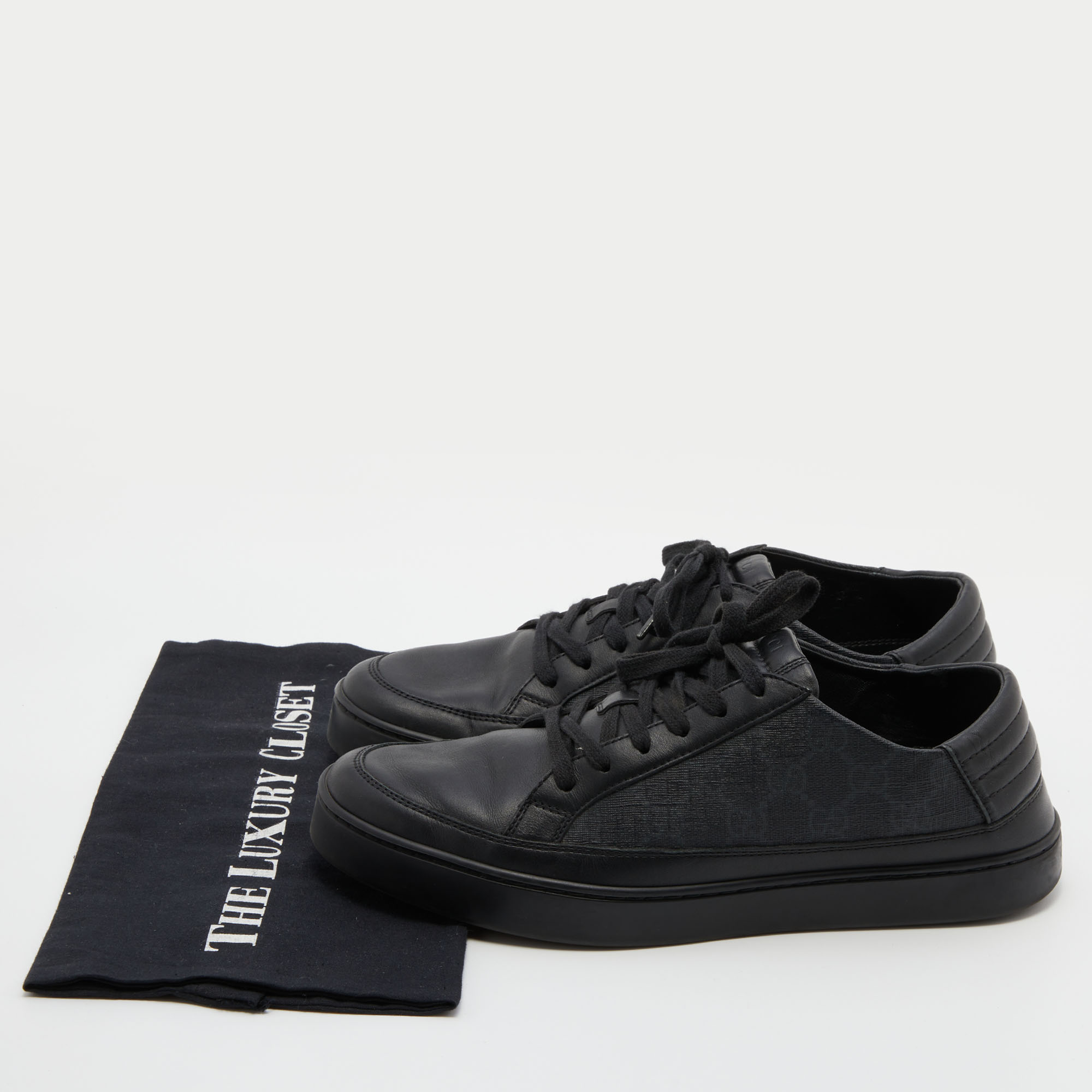 Gucci Black GG Supreme Canvas And Leather Low Top Sneakers Size 42