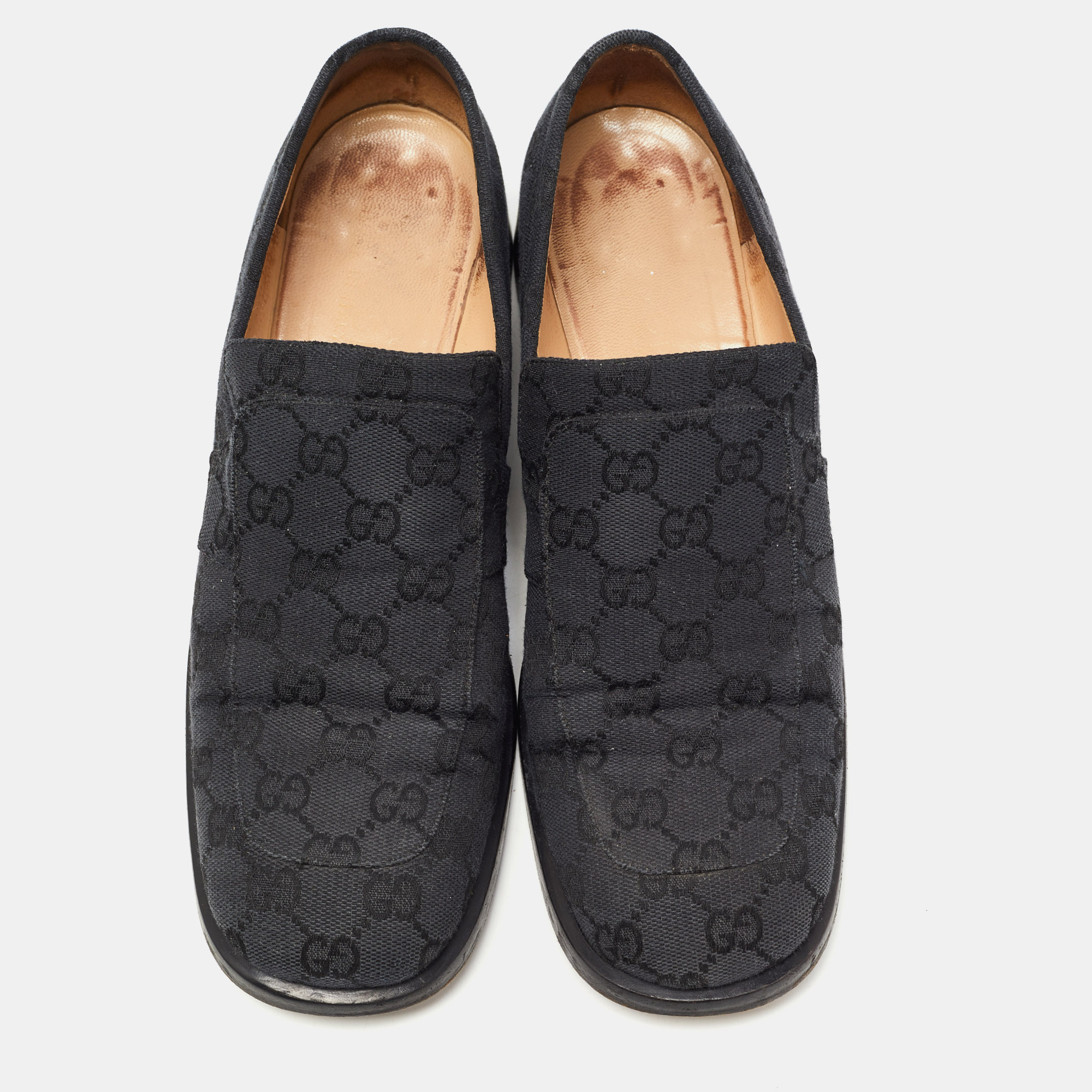 Gucci Black GG Canvas Slip On Loafers Size 37
