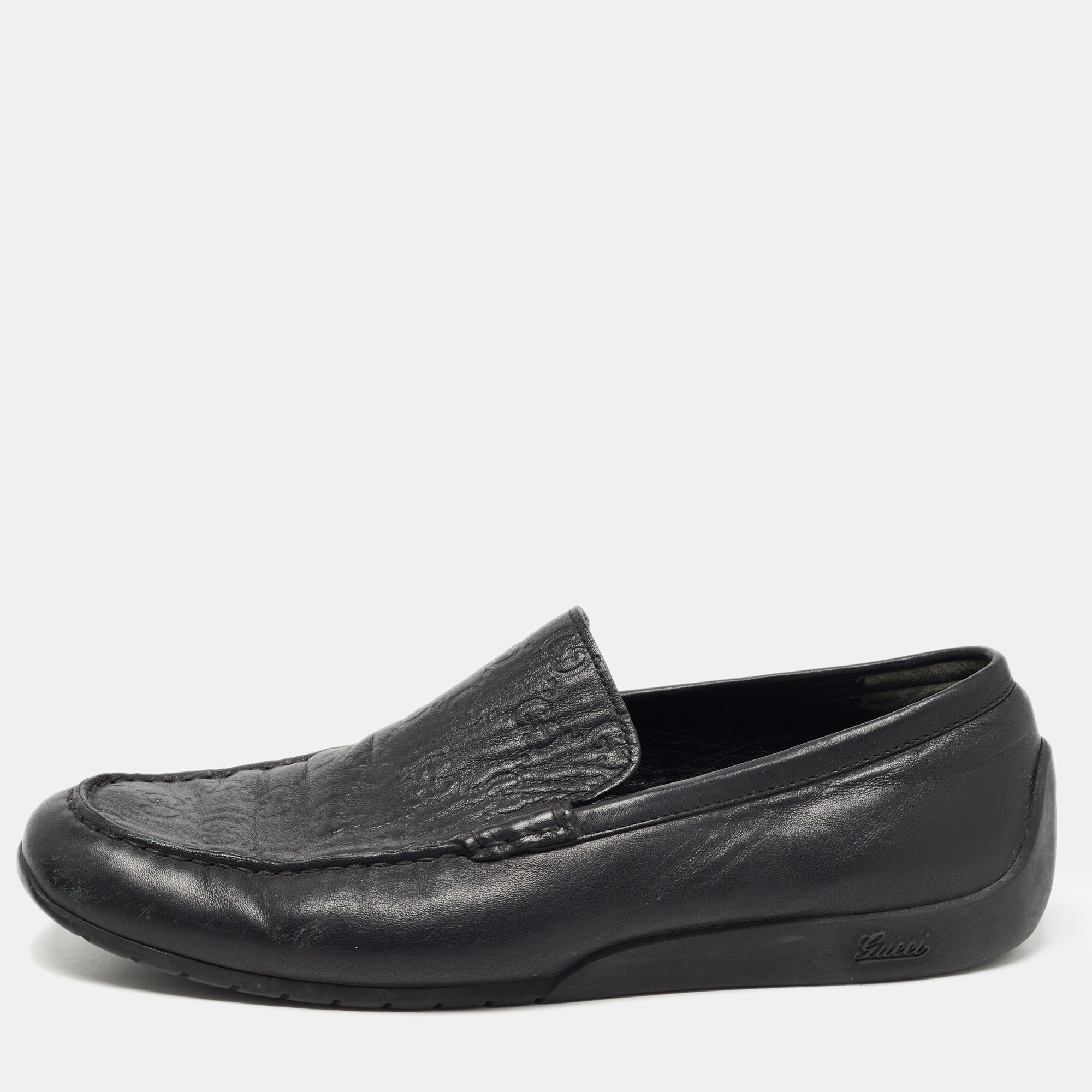 Gucci Black Guccissima Leather Slip On Loafers Size 42