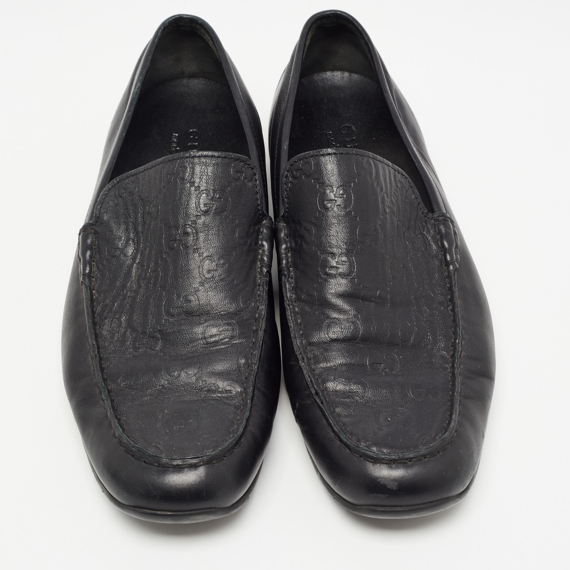 Gucci Black Guccissima Leather Slip On Loafers Size 42