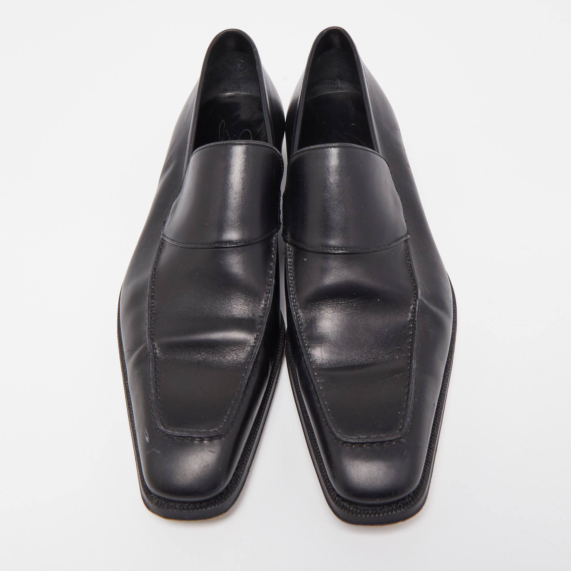 Gucci Black Leather Web Penny Loafers Size 41.5