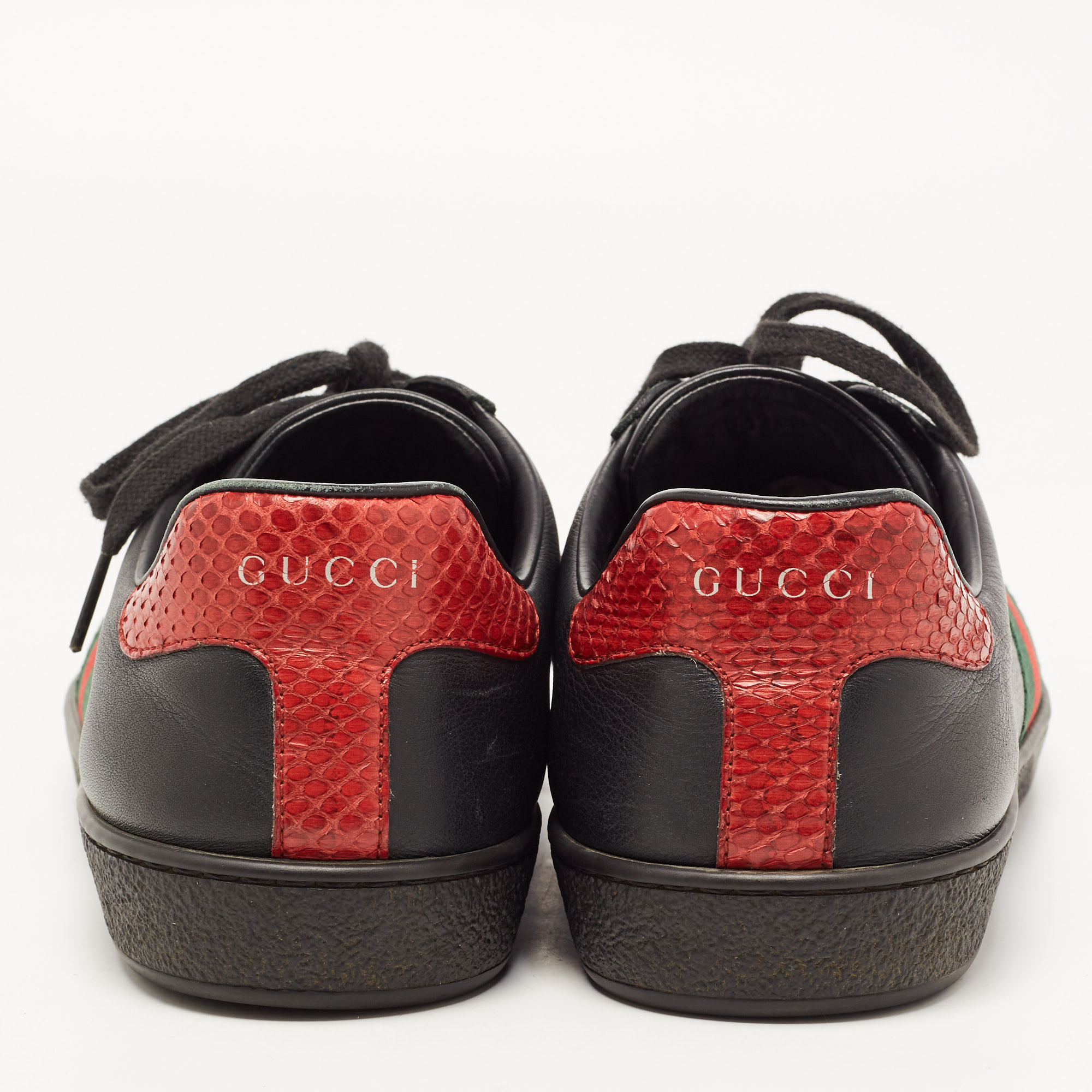 Gucci Black Leather Ace Web Low Top Sneakers Size 42