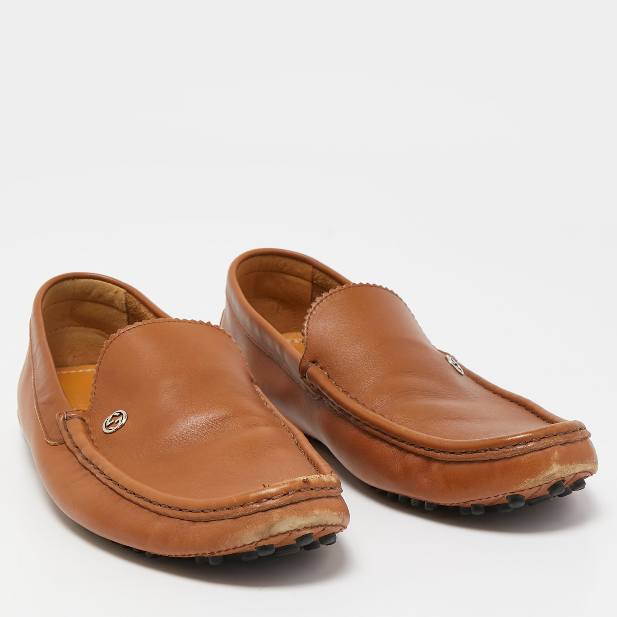 Gucci Brown Leather Slip On Loafers Size 43.5