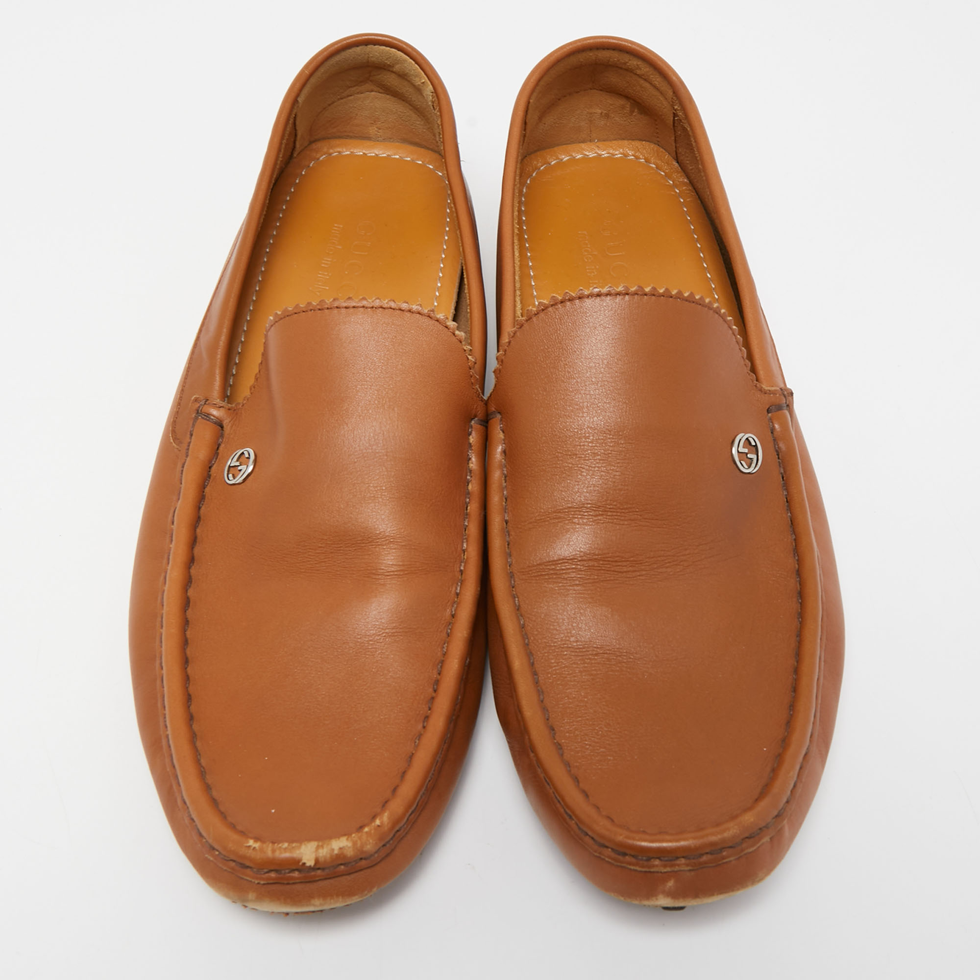 Gucci Brown Leather Slip On Loafers Size 43.5