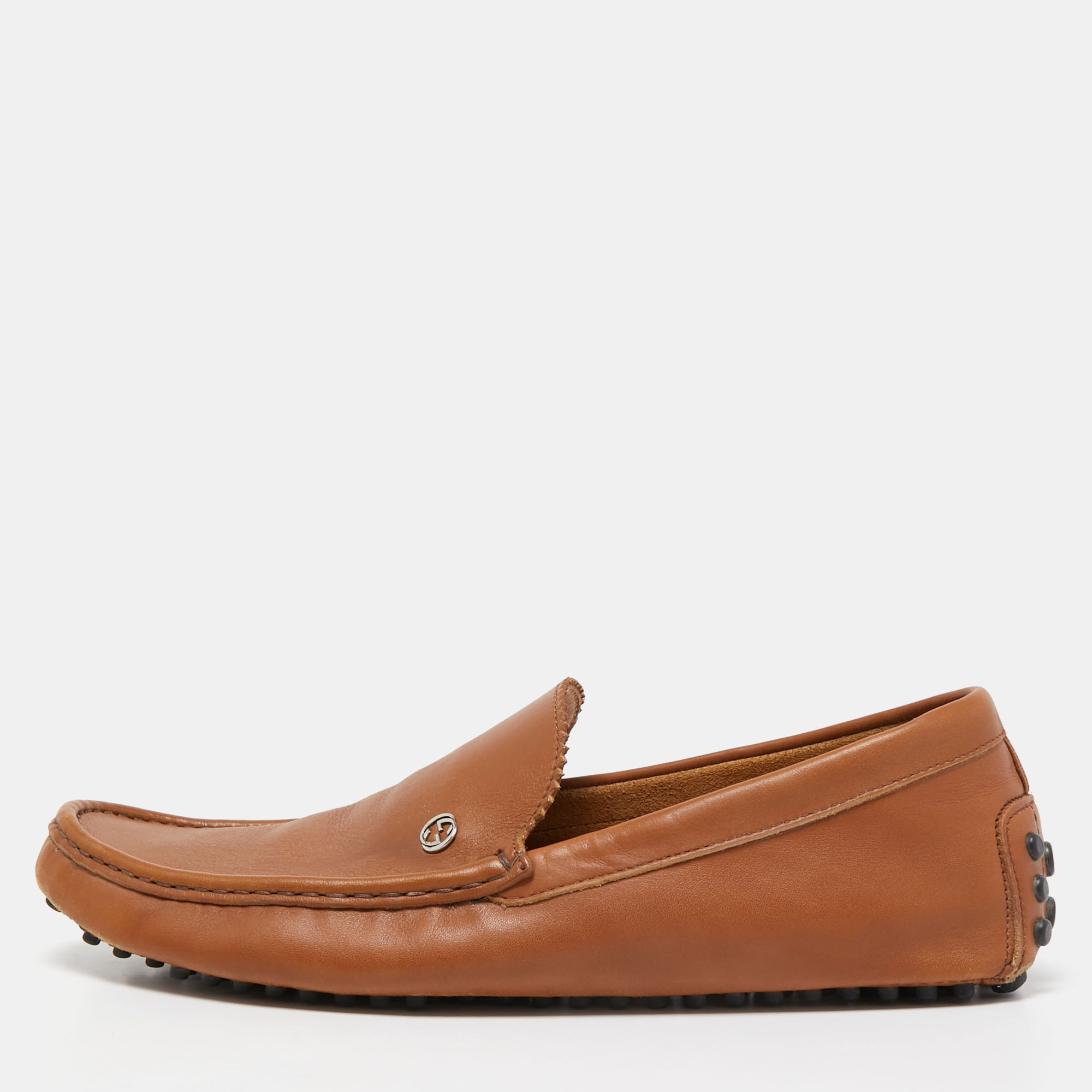 Gucci brown leather slip on loafers size 43.5