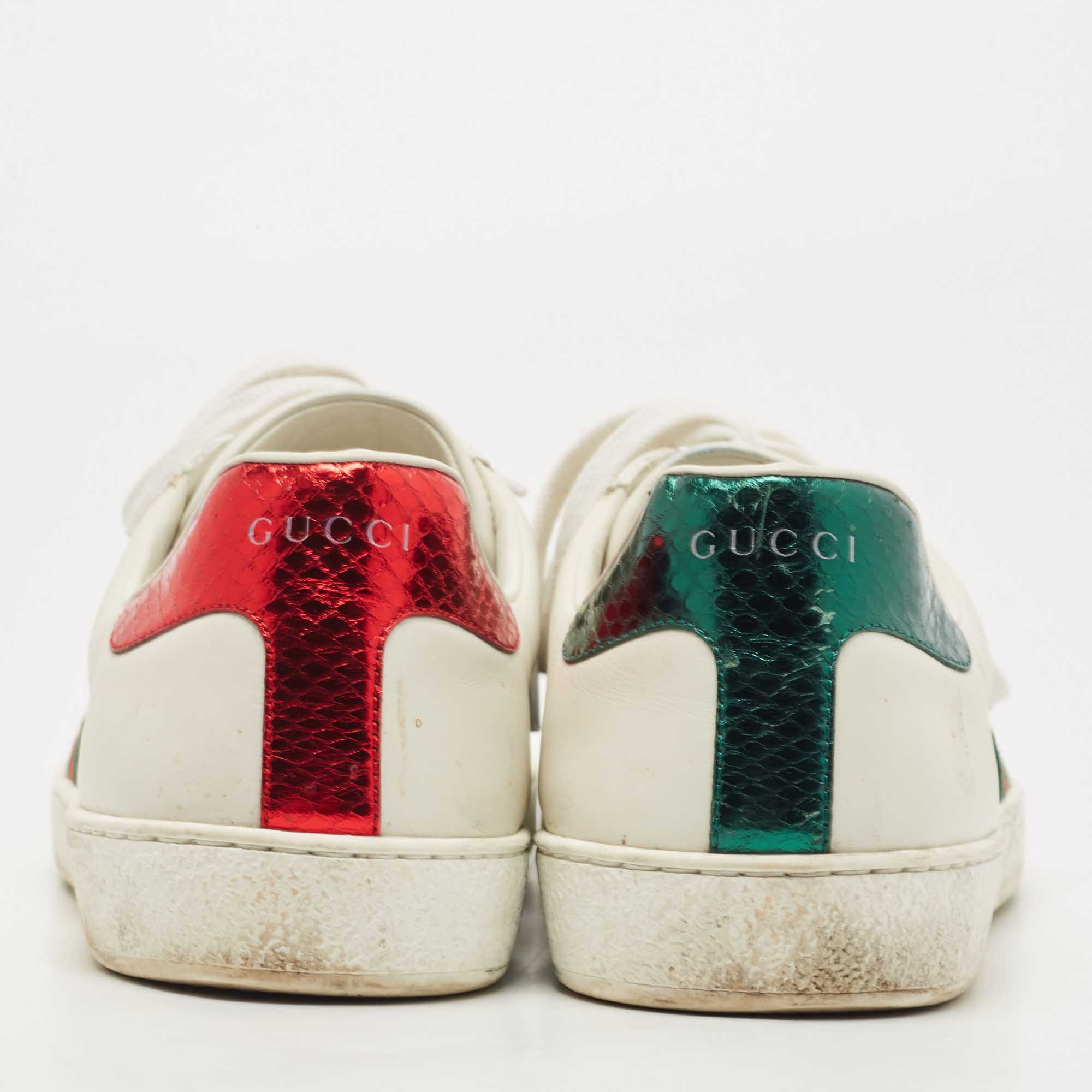 Gucci White Leather Embroidered Bee Ace Sneakers Size 45