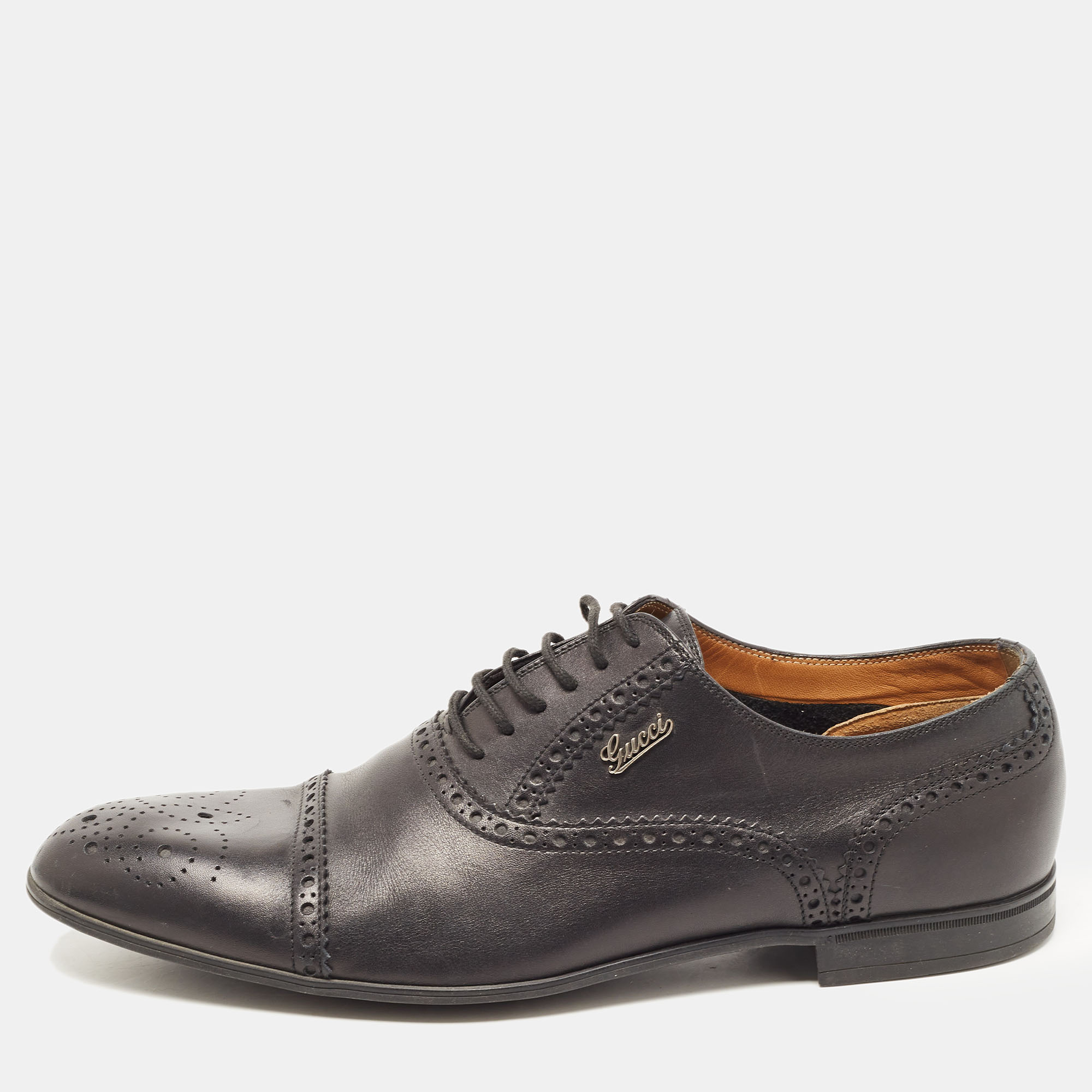 Gucci Black Leather Brogue Lace Up Oxfords Size 42