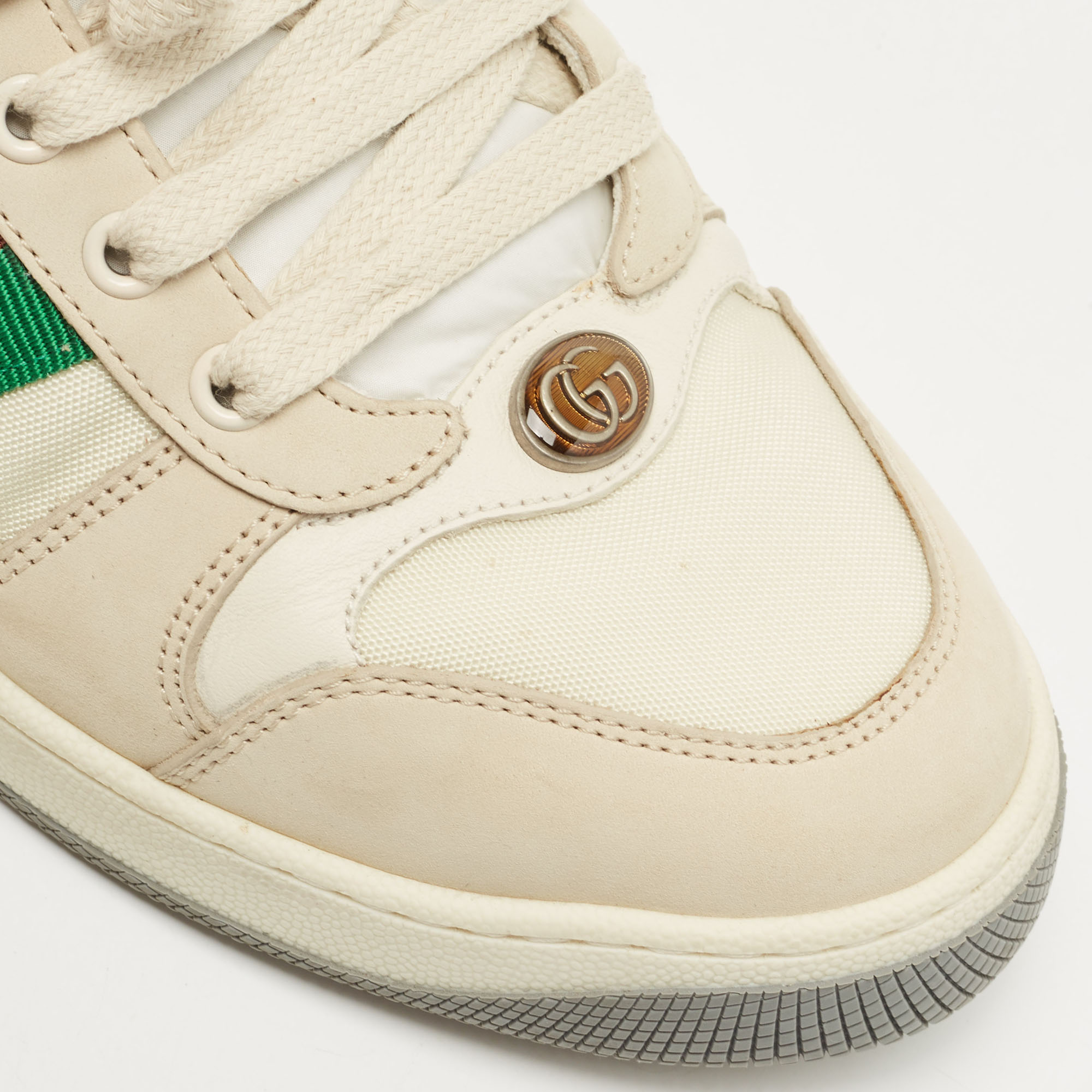 Gucci Cream Nubuck Leather Screener Low Top Sneakers Size 41