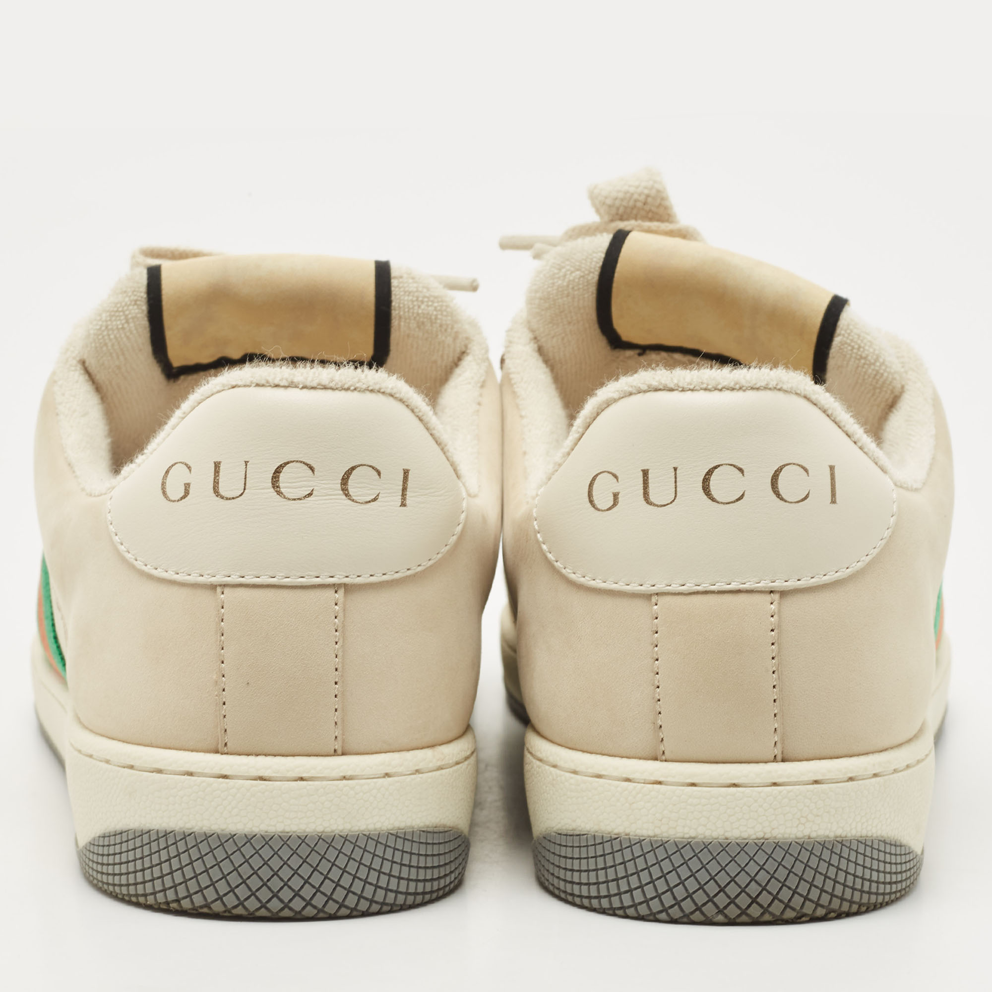 Gucci Cream Nubuck Leather Screener Low Top Sneakers Size 41