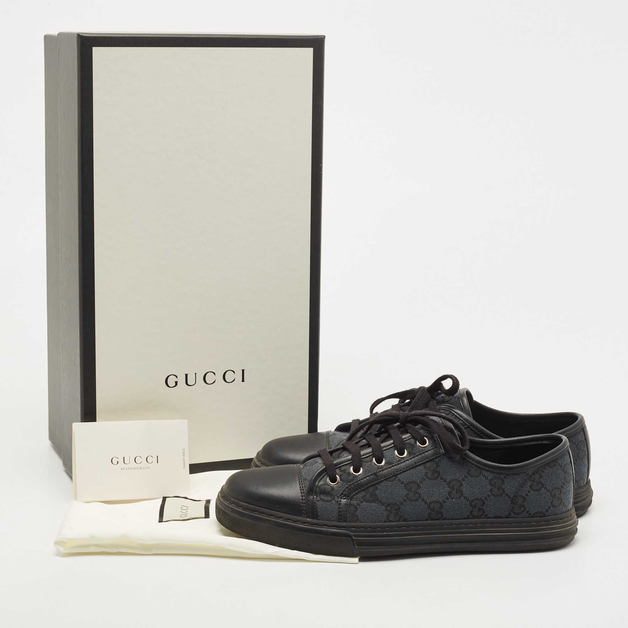 Gucci Black GG Canvas And Leather Low Top Sneakers Size 40.5