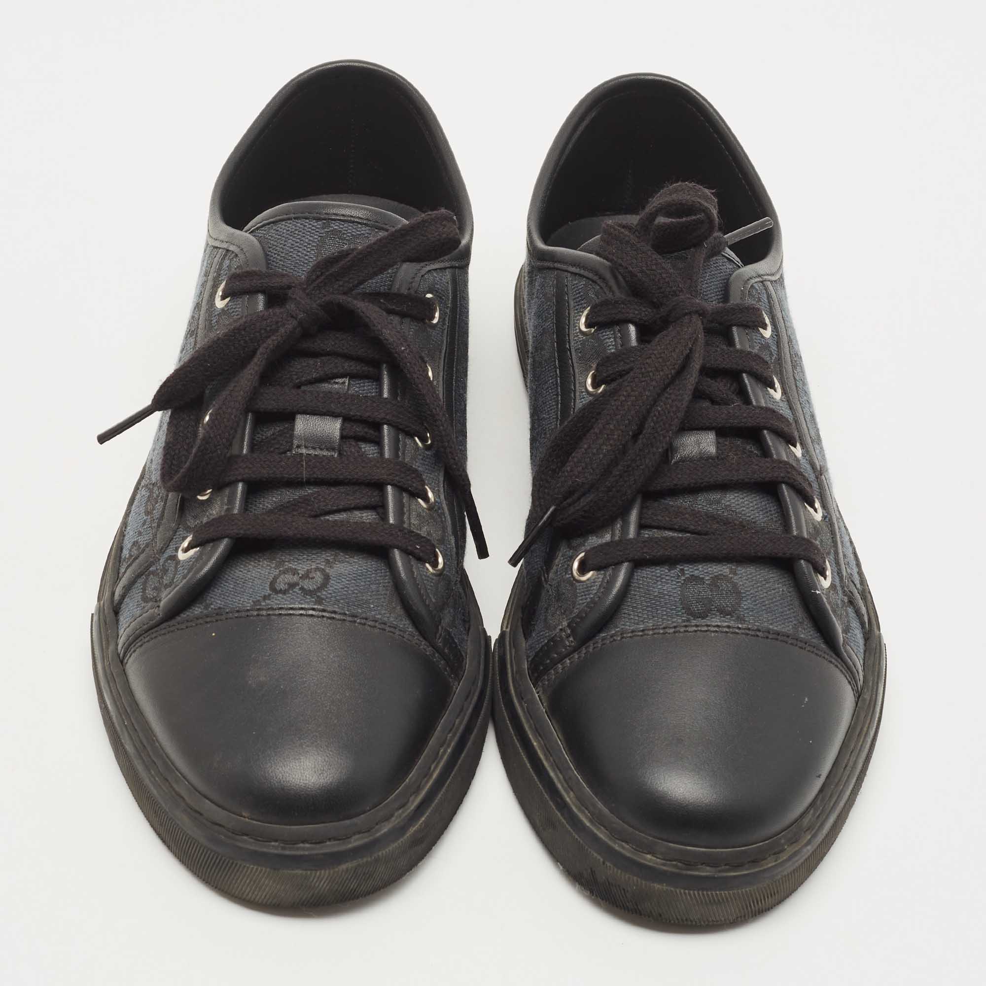 Gucci Black GG Canvas And Leather Low Top Sneakers Size 40.5