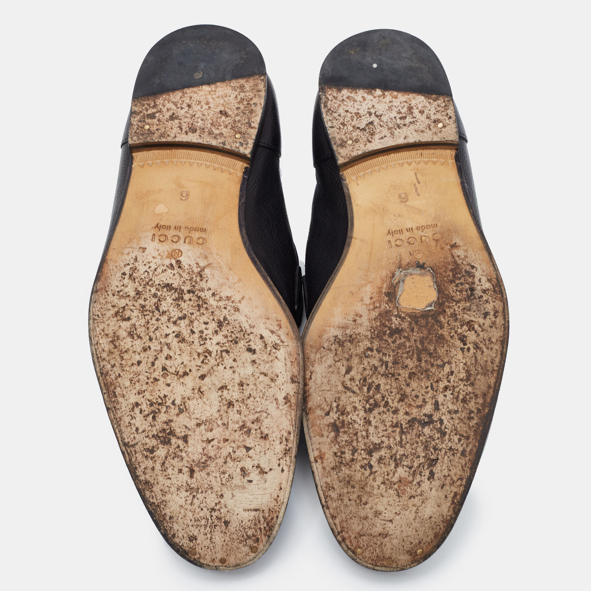 Gucci Black Leather Brixton Web Horsebit Slip On Loafers Size 40