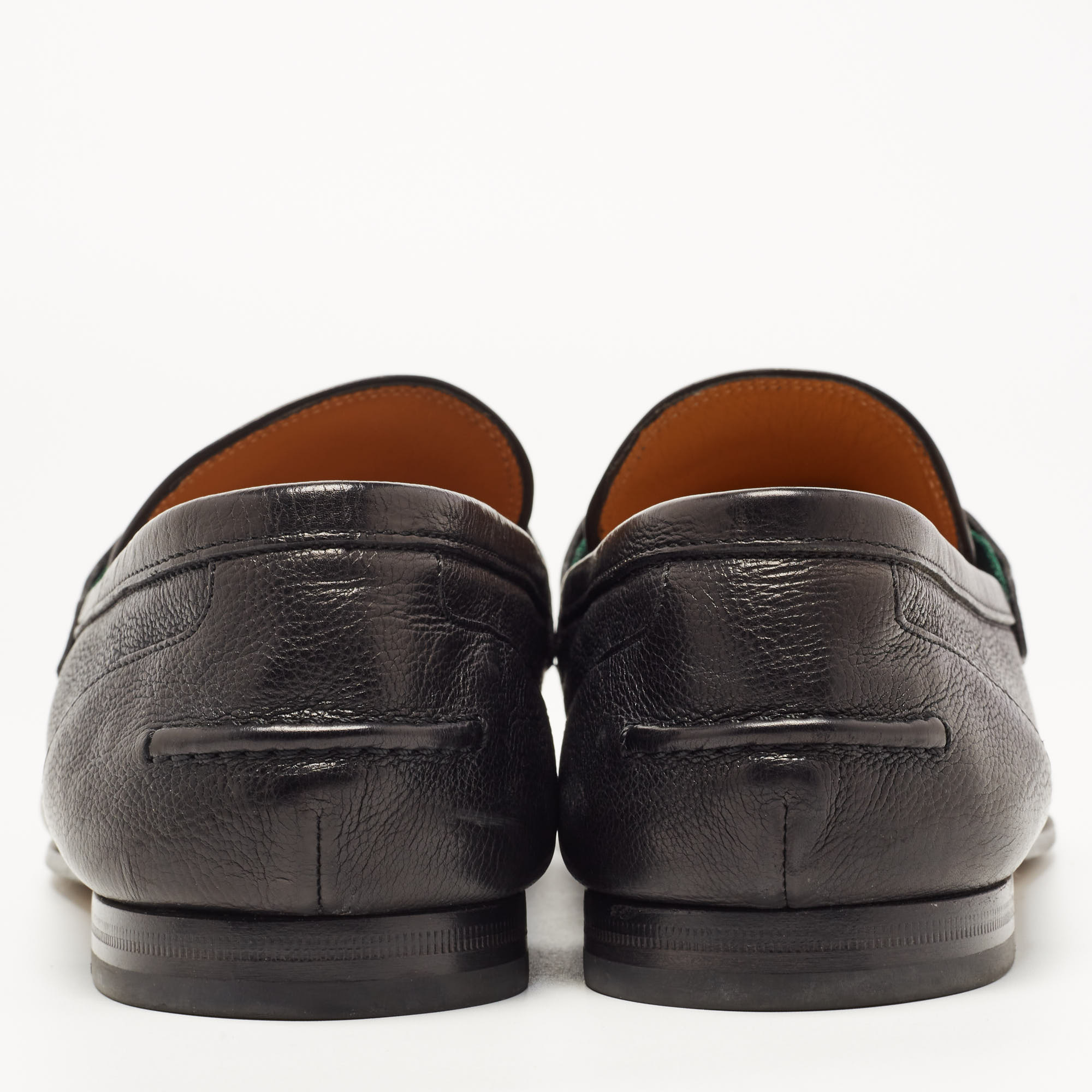 Gucci Black Leather Brixton Web Horsebit Slip On Loafers Size 40