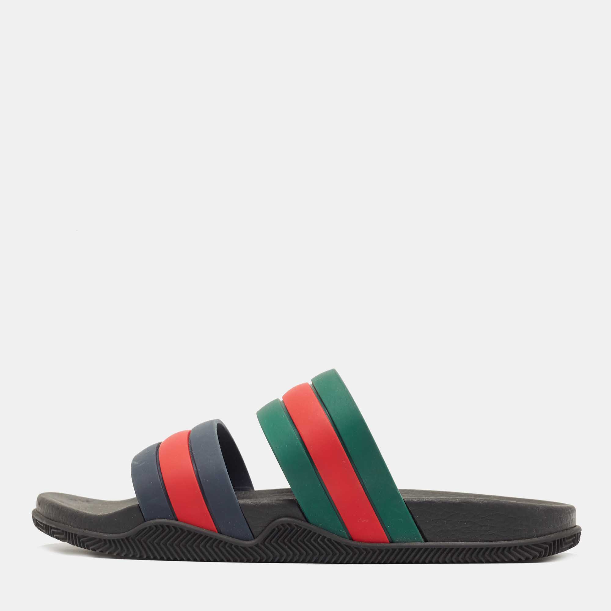 Gucci Multicolor Rubber Agrado Two Strap Sandals Size 47