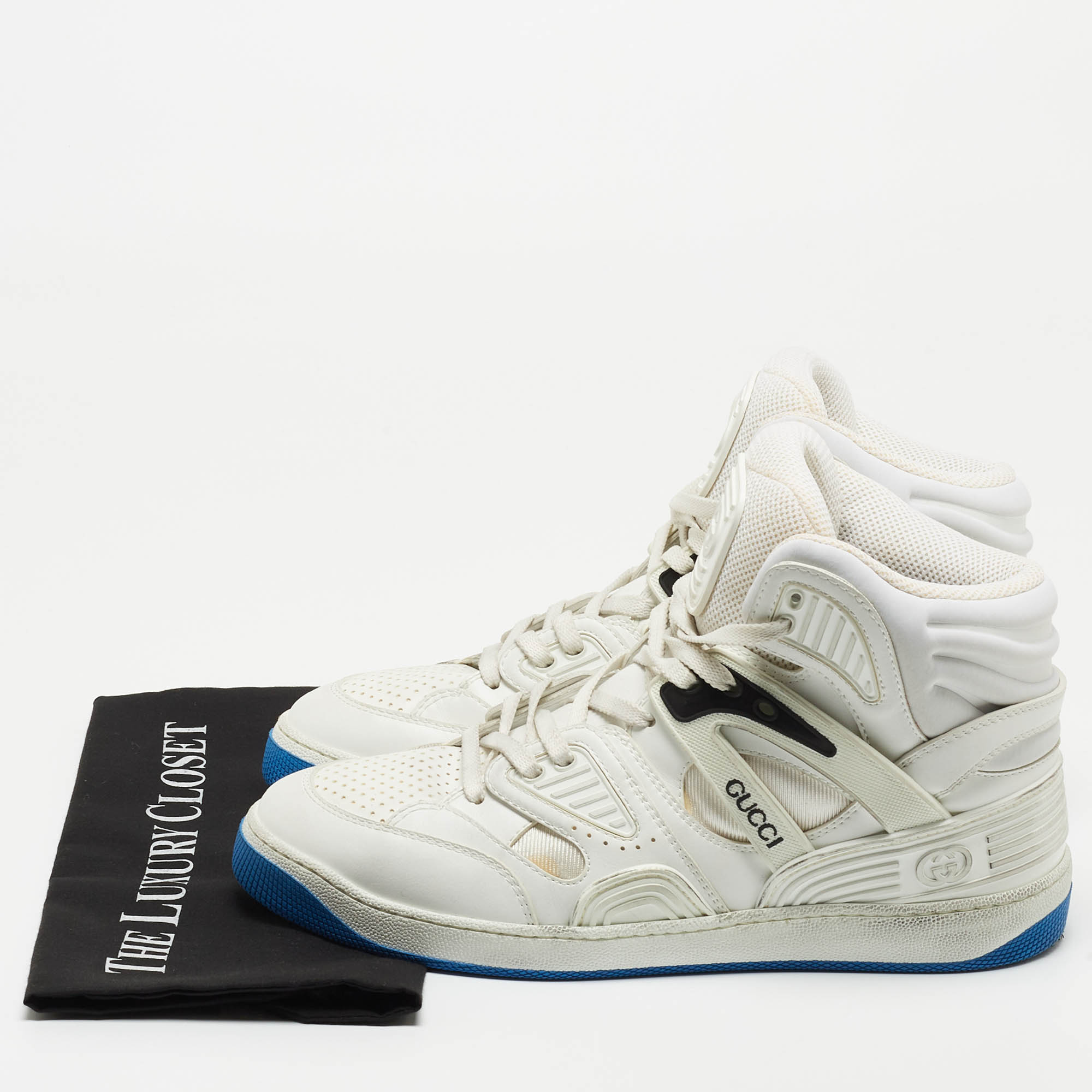 Gucci White Leather Basketball High Top Sneakers Size 43