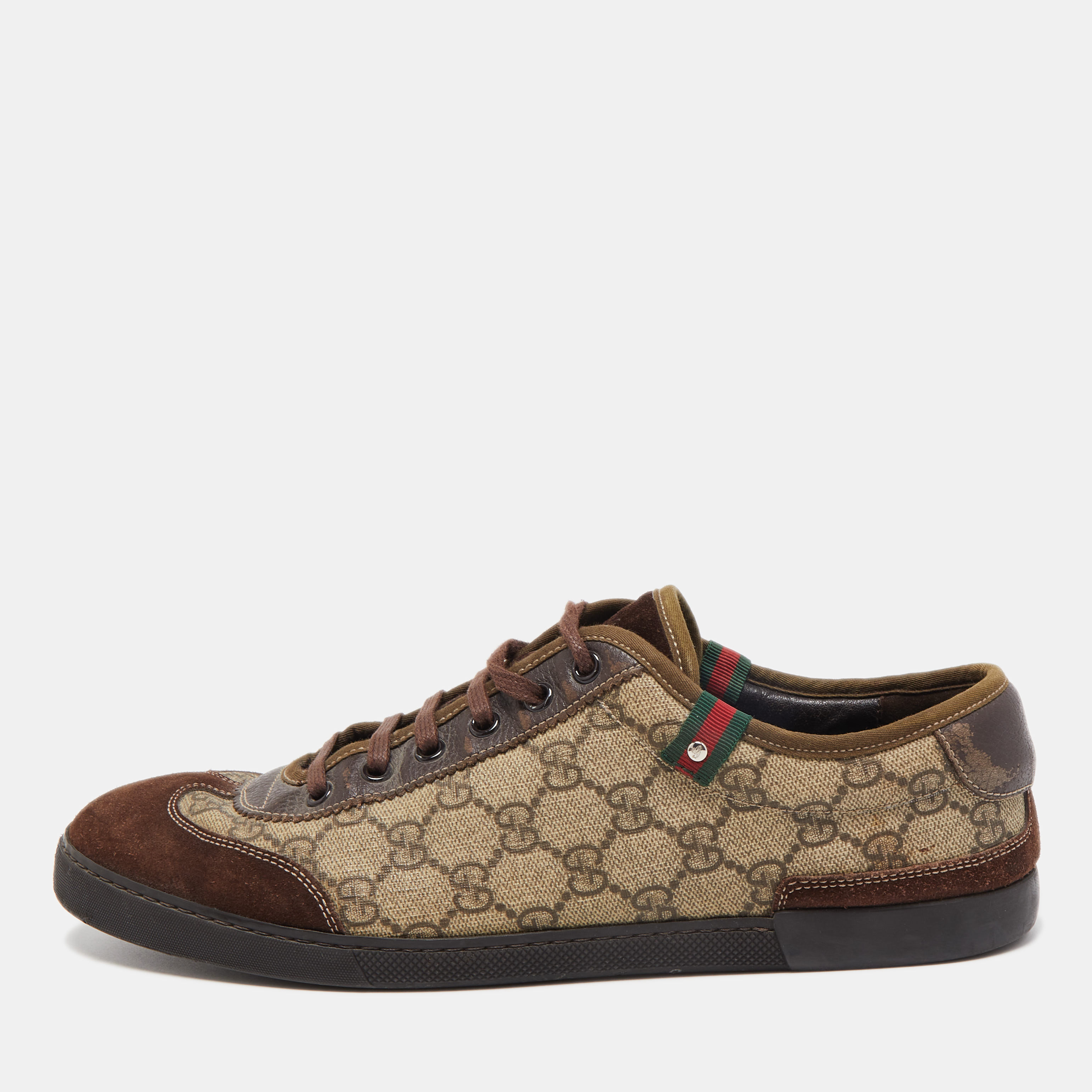 Gucci Brown/Beige GG Canvas And Suede  Low Top Sneakers Size 43
