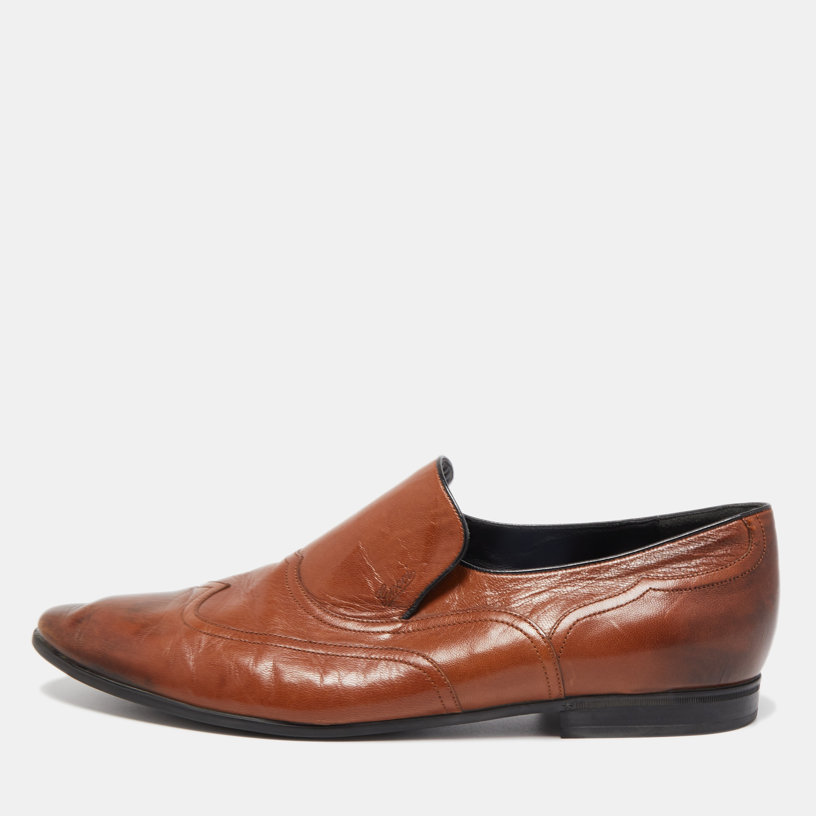 Gucci Brown Leather Slip On Loafers Size 45.5