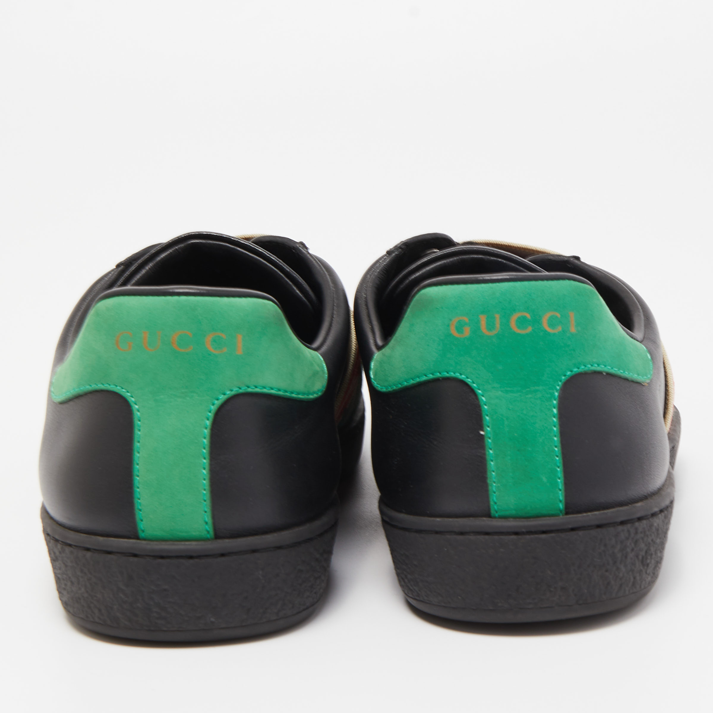 Gucci Black Leather Web Ace Sneakers Size 39.5
