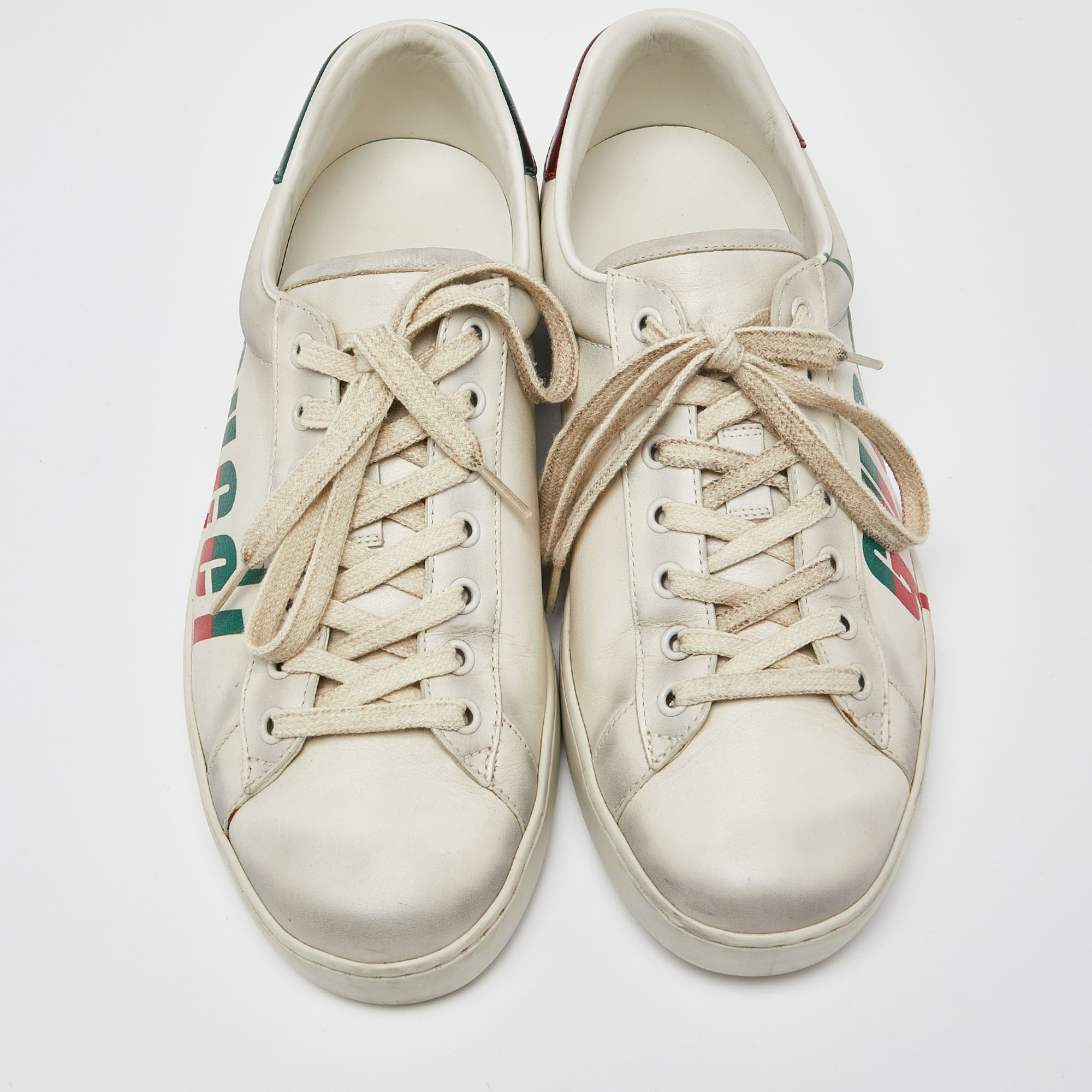 Gucci Off White Leather Ace Low Top Sneakers Size 42