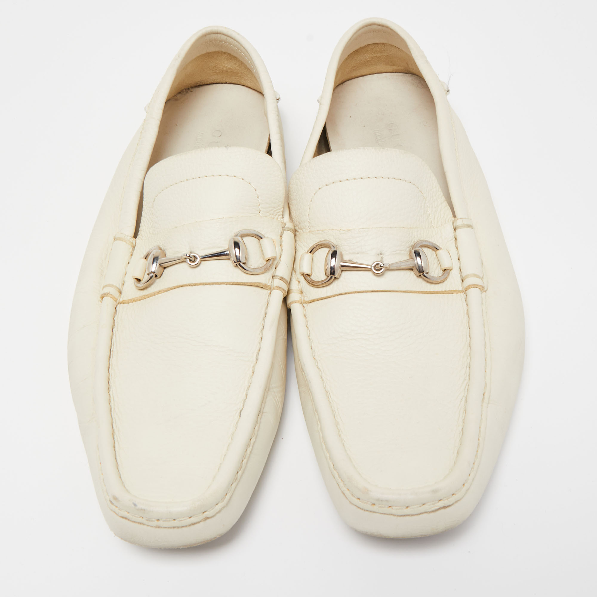 Gucci Cream Leather Horsebit Loafers Size 45