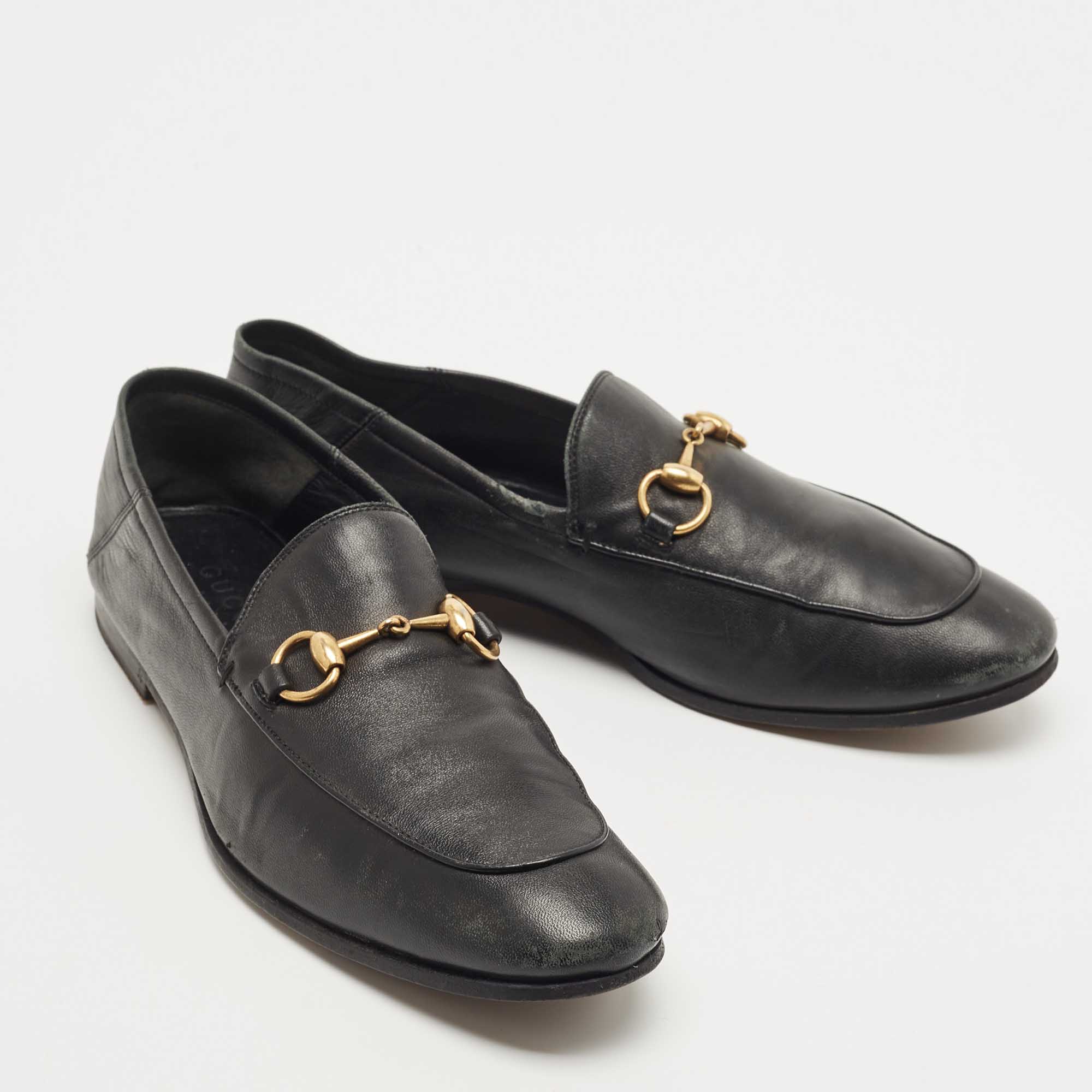 Gucci Black Leather Jordaan Loafers Size 42