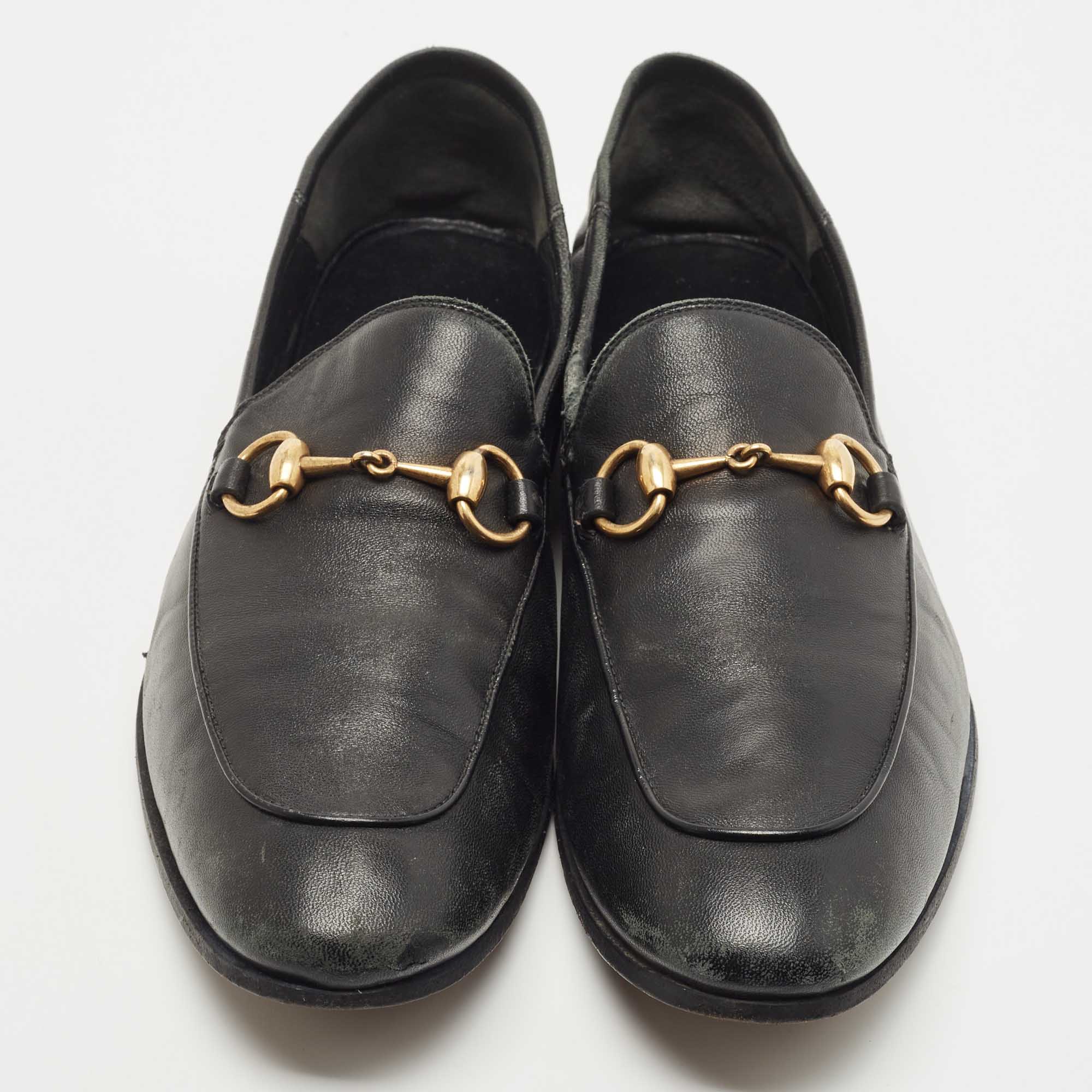 Gucci Black Leather Jordaan Loafers Size 42