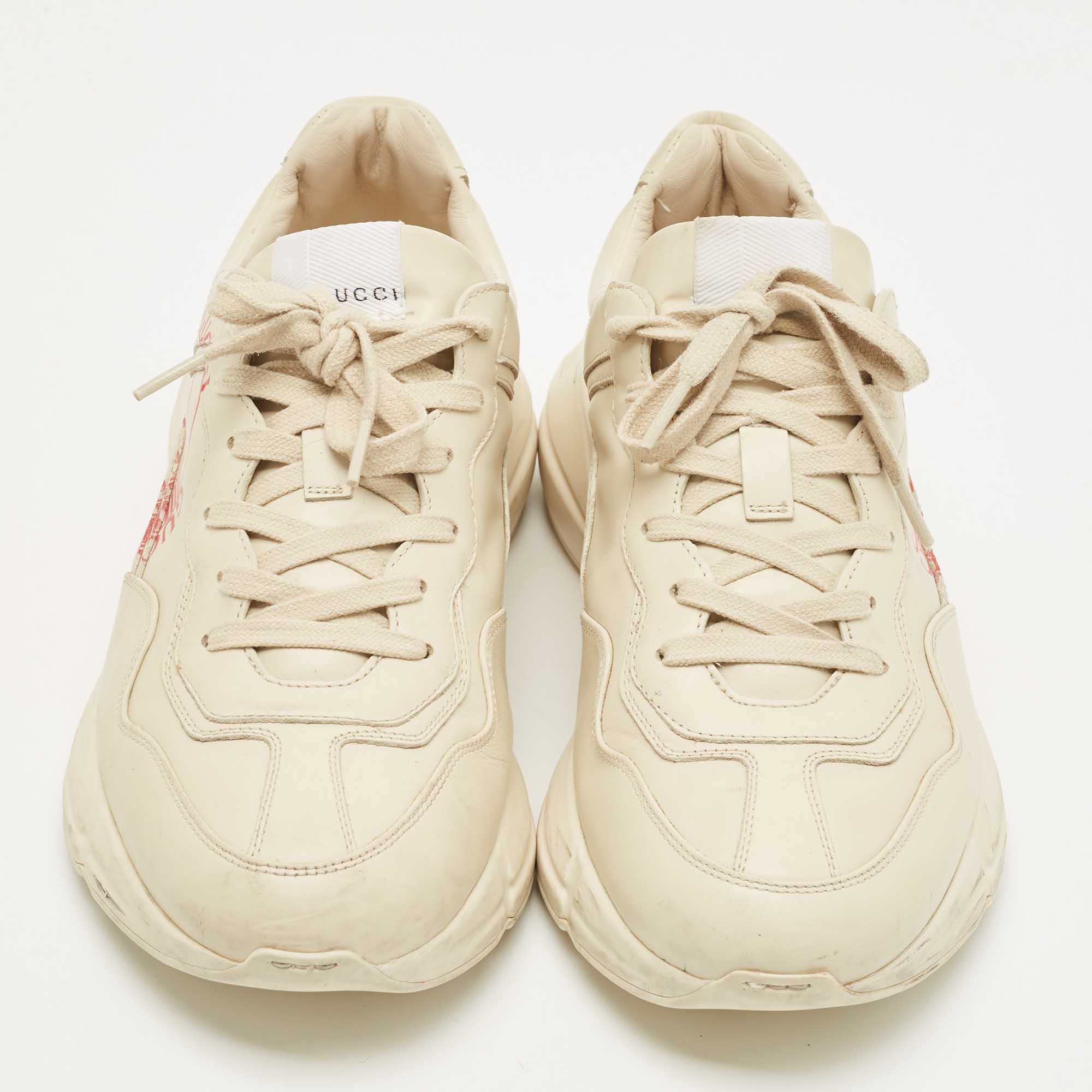 Gucci Cream Leather Disk Rhyton Sneakers Size 42