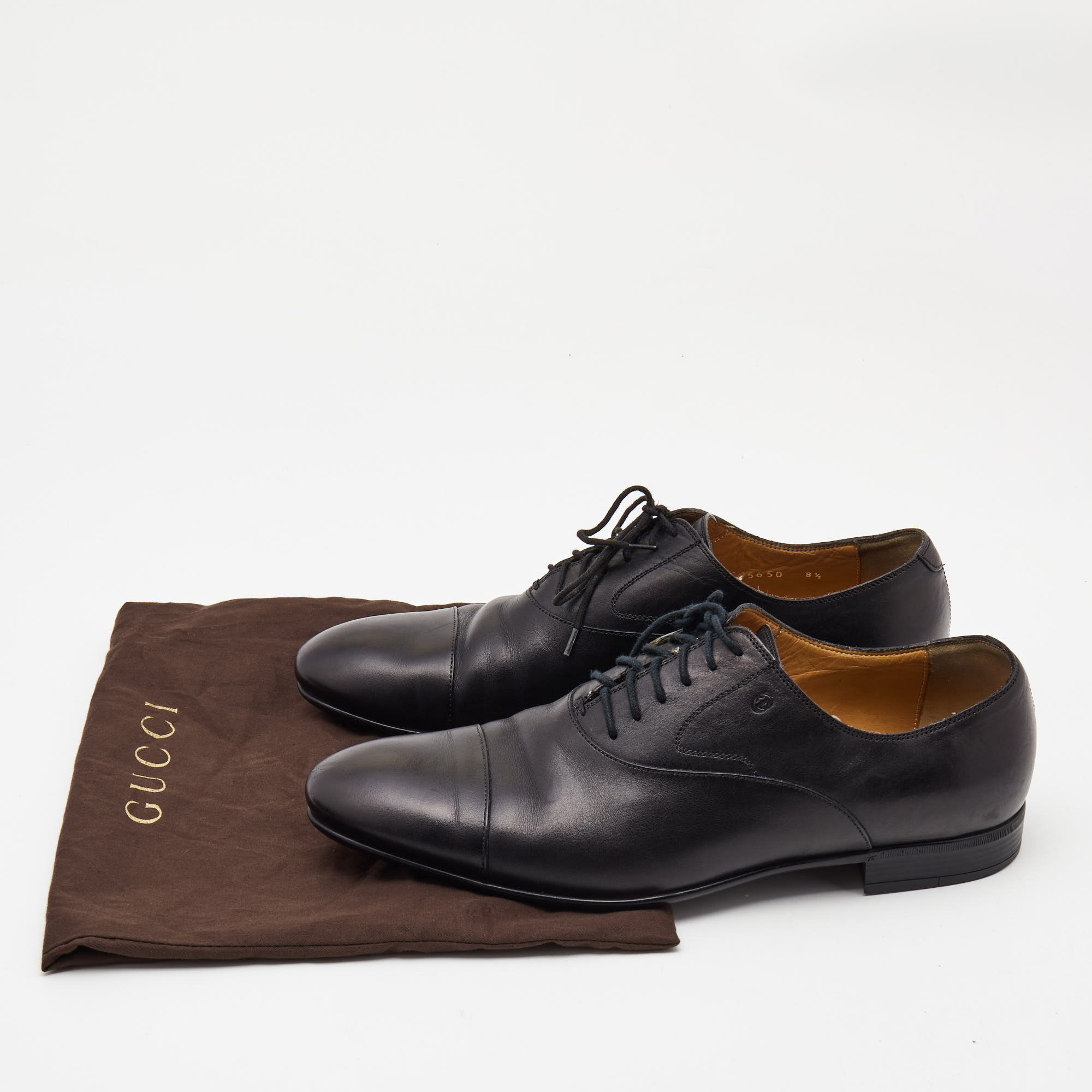 Gucci Dark Black Leather Lace Up Oxfords Size 42.5