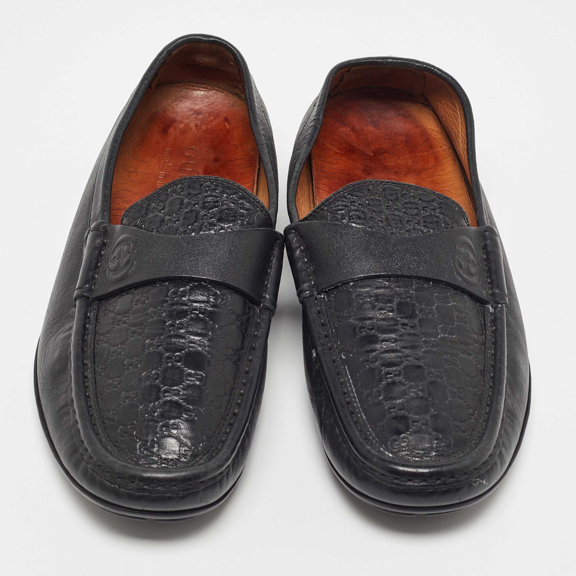 Gucci Black Microguccissima Leather Slip On Loafers Size 40.5