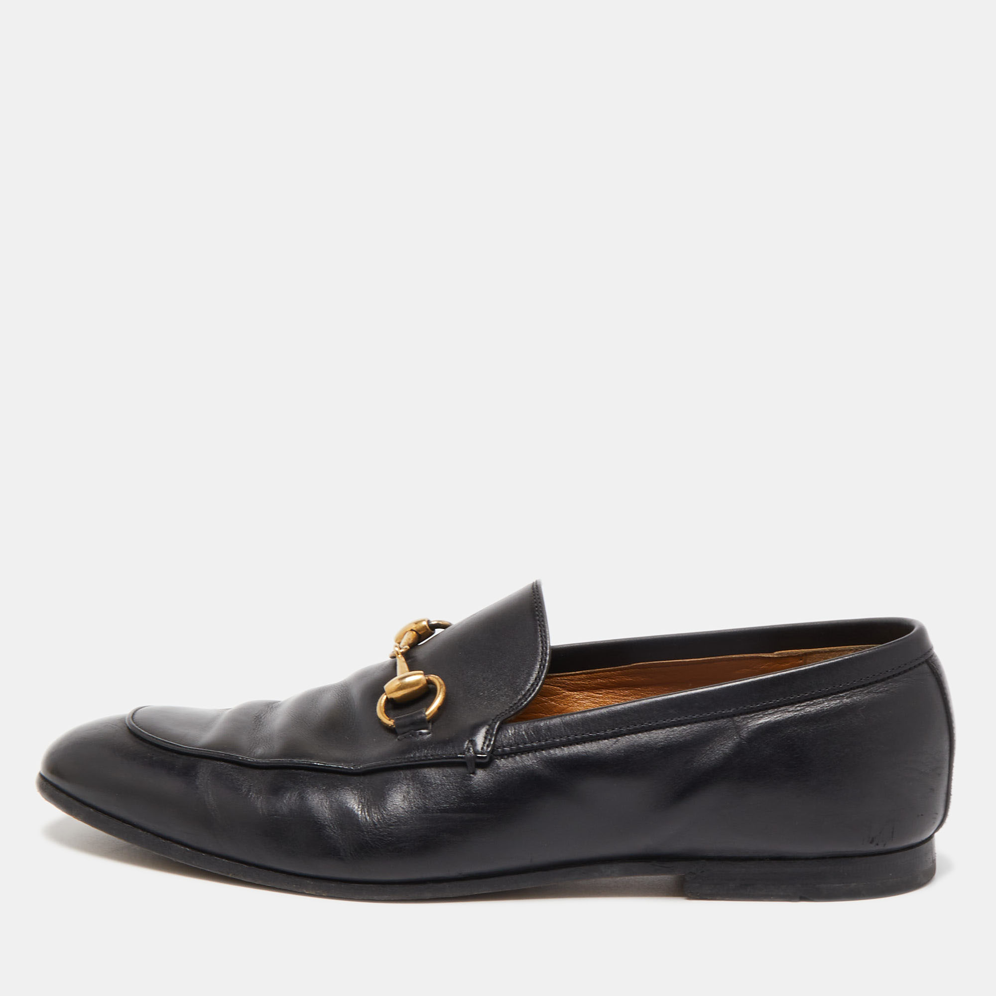 Gucci Black Leather Jordaan Loafers Size 41