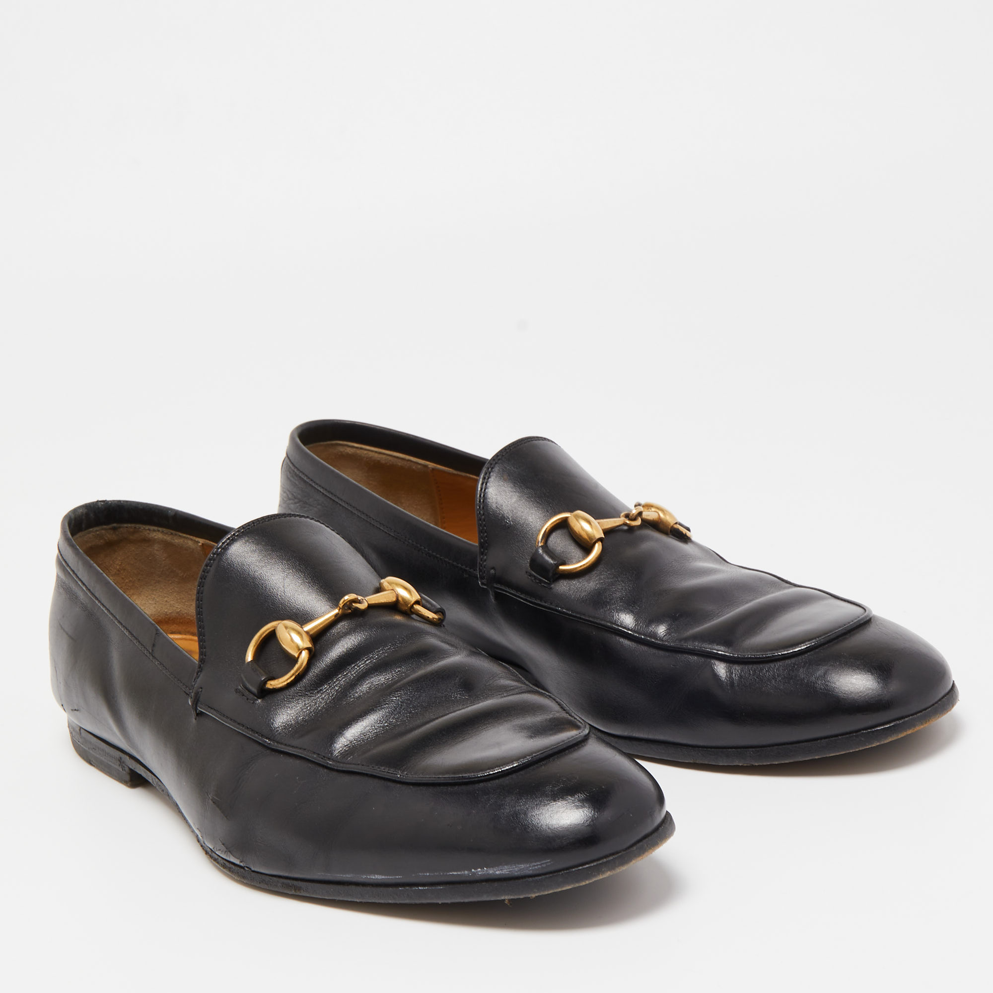 Gucci Black Leather Jordaan Loafers Size 41