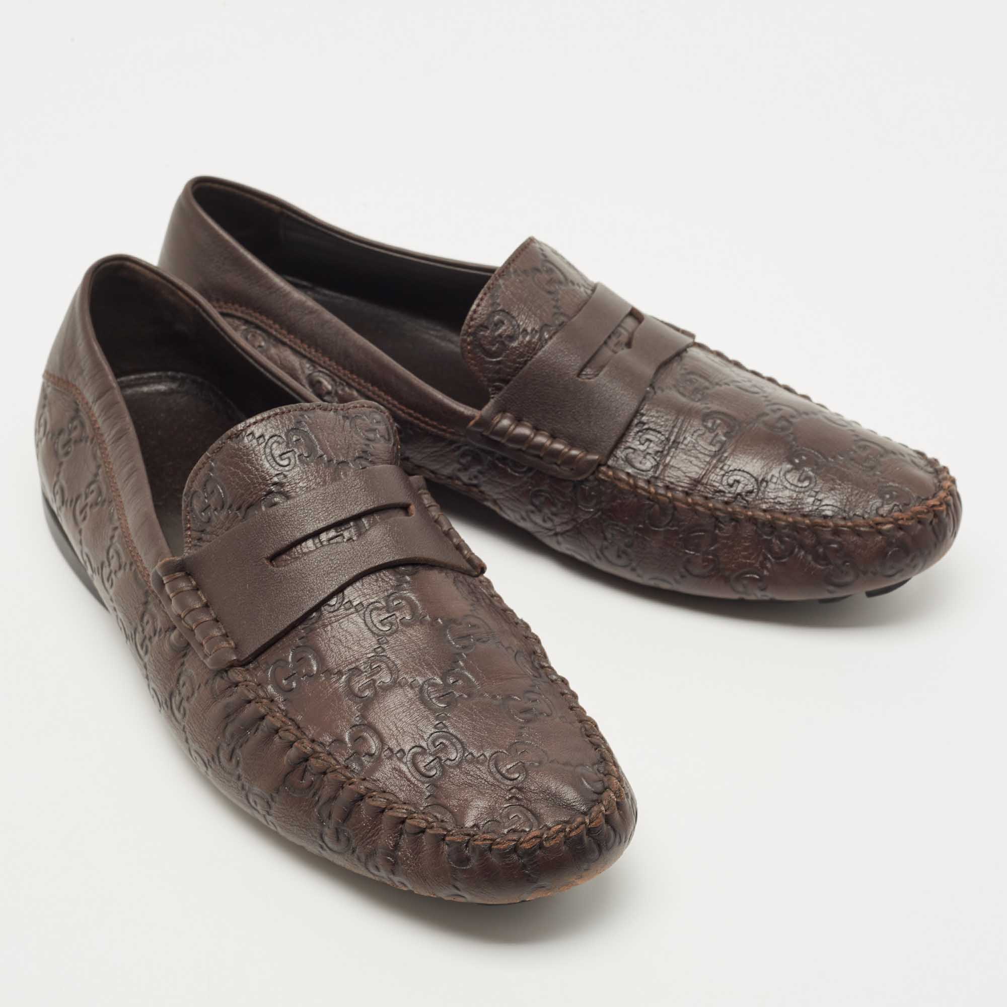 Gucci Brown Guccissima Leather Penny Slip On Loafers Size 44