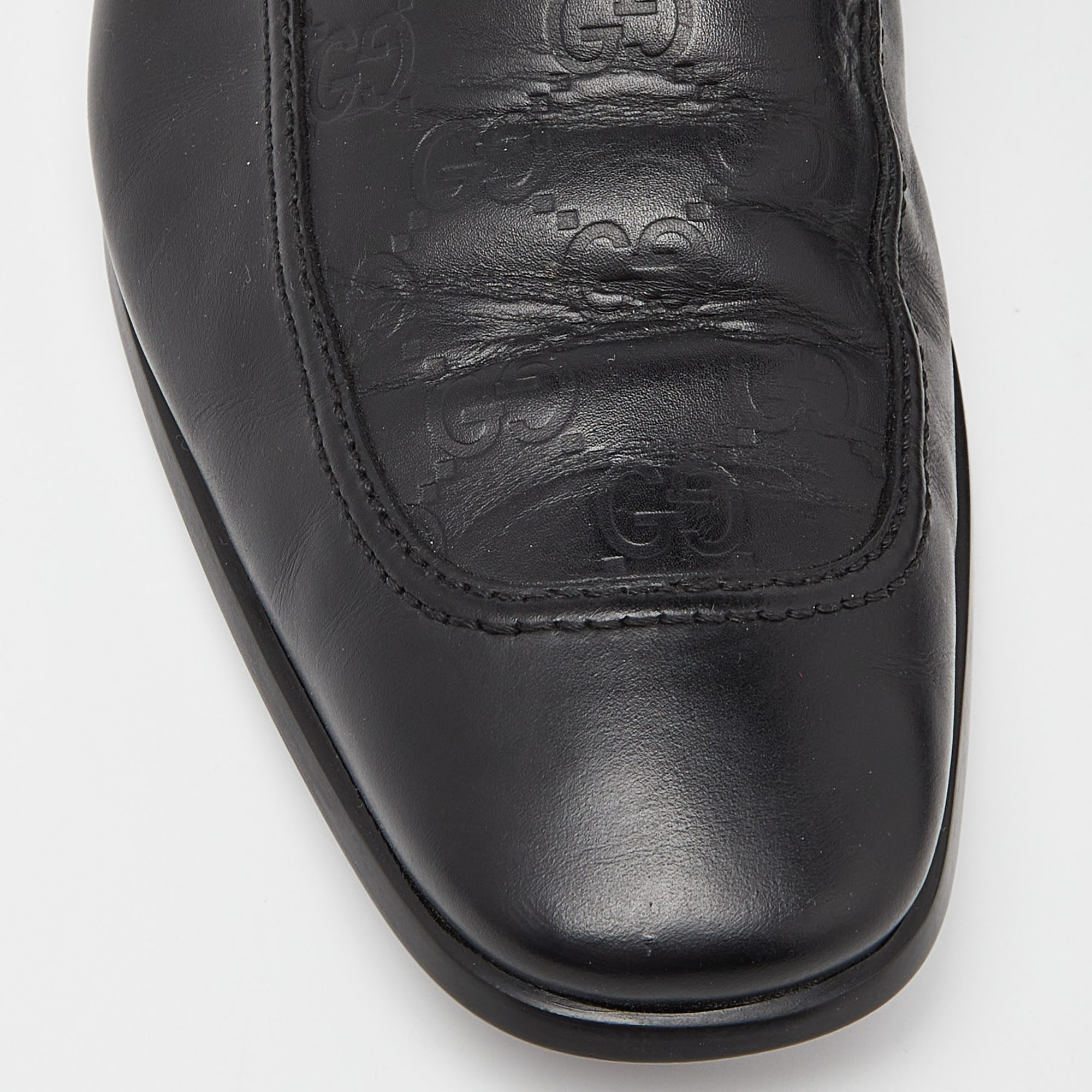 Gucci Black Guccissima Leather Loafers Size 45