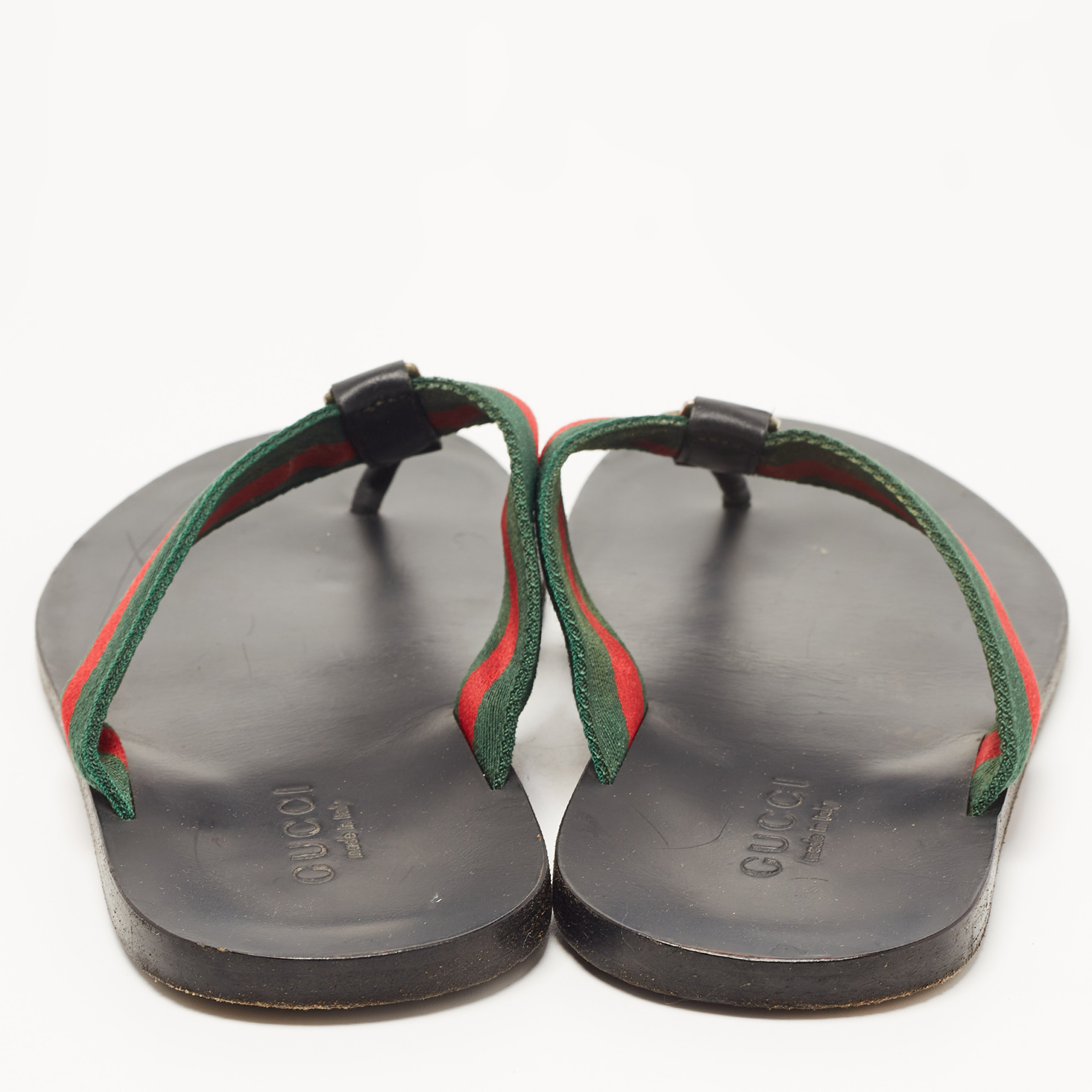 Gucci Tricolor Leather And Canvas Web Strap Interlocking G Thong Slides Size 41