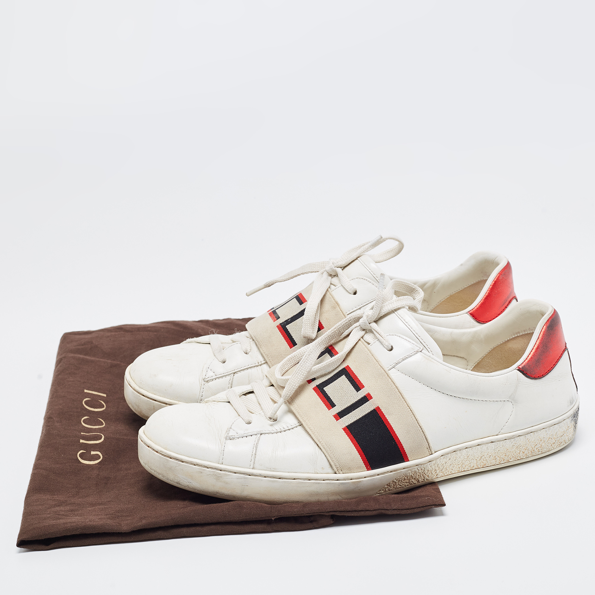 Gucci White Leather Logo Band Ace Sneakers Size 41.5
