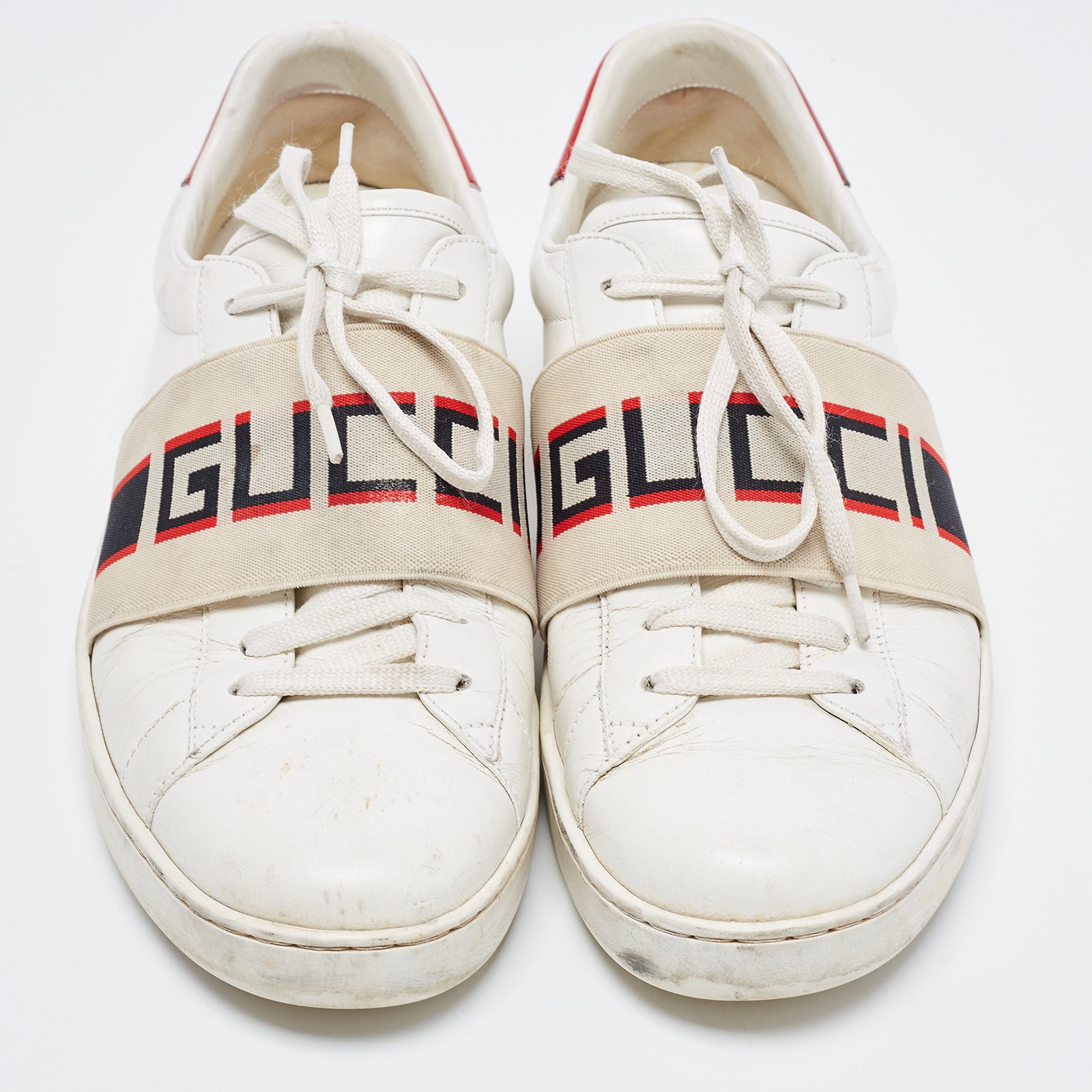 Gucci White Leather Logo Band Ace Sneakers Size 41.5
