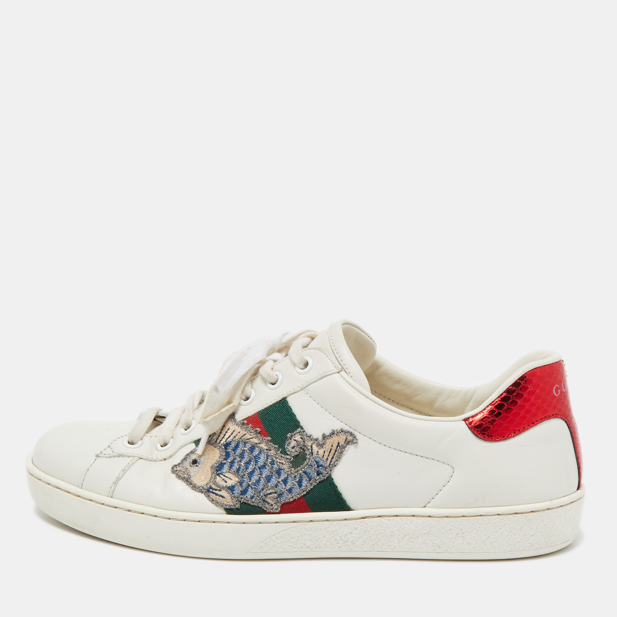 Gucci White Leather Ace Low Top Sneakers Size 41