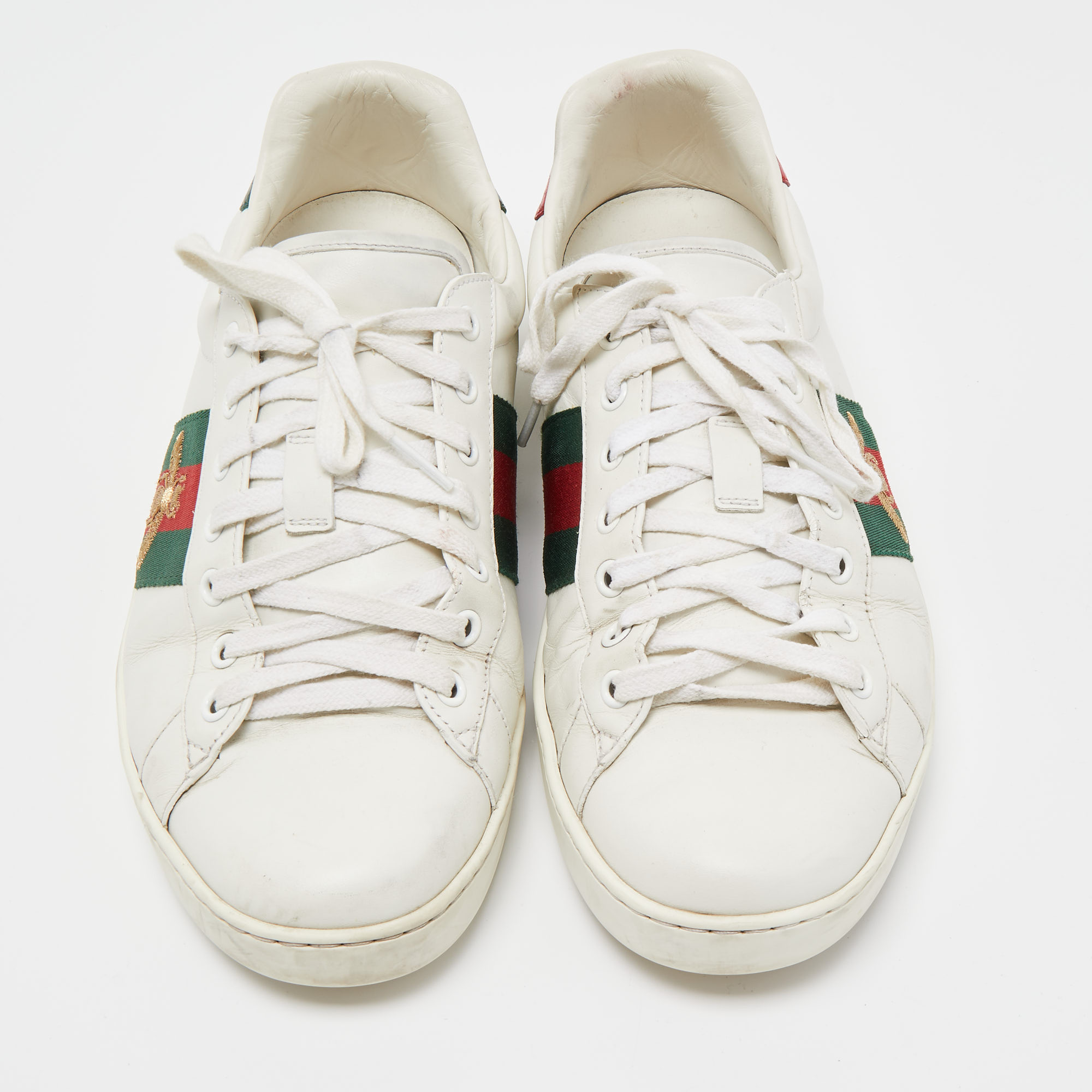 Gucci White Leather Embroidered Bee Ace Sneakers Size 43