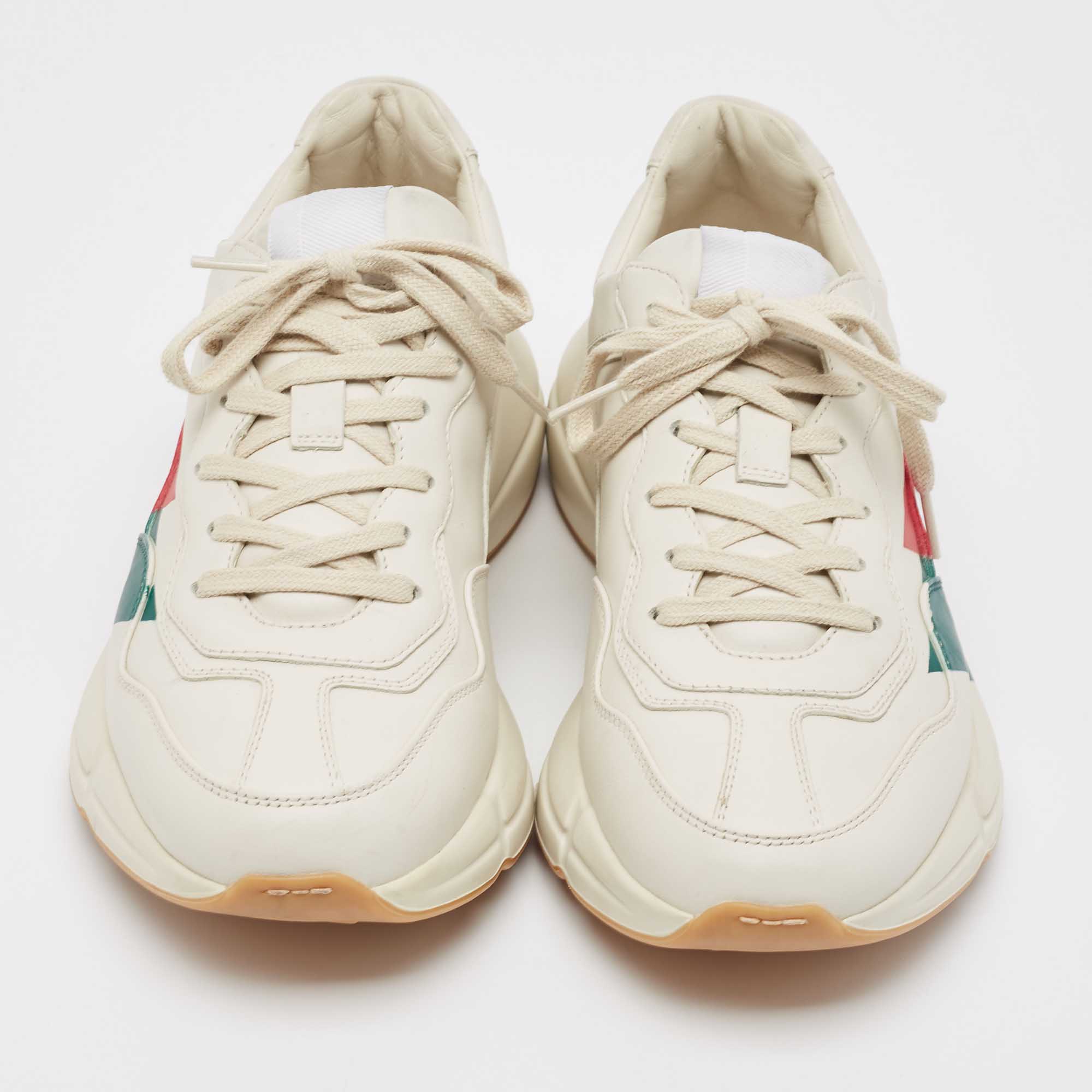 Gucci Cream Leather Web Print Rhyton Sneakers Size 41