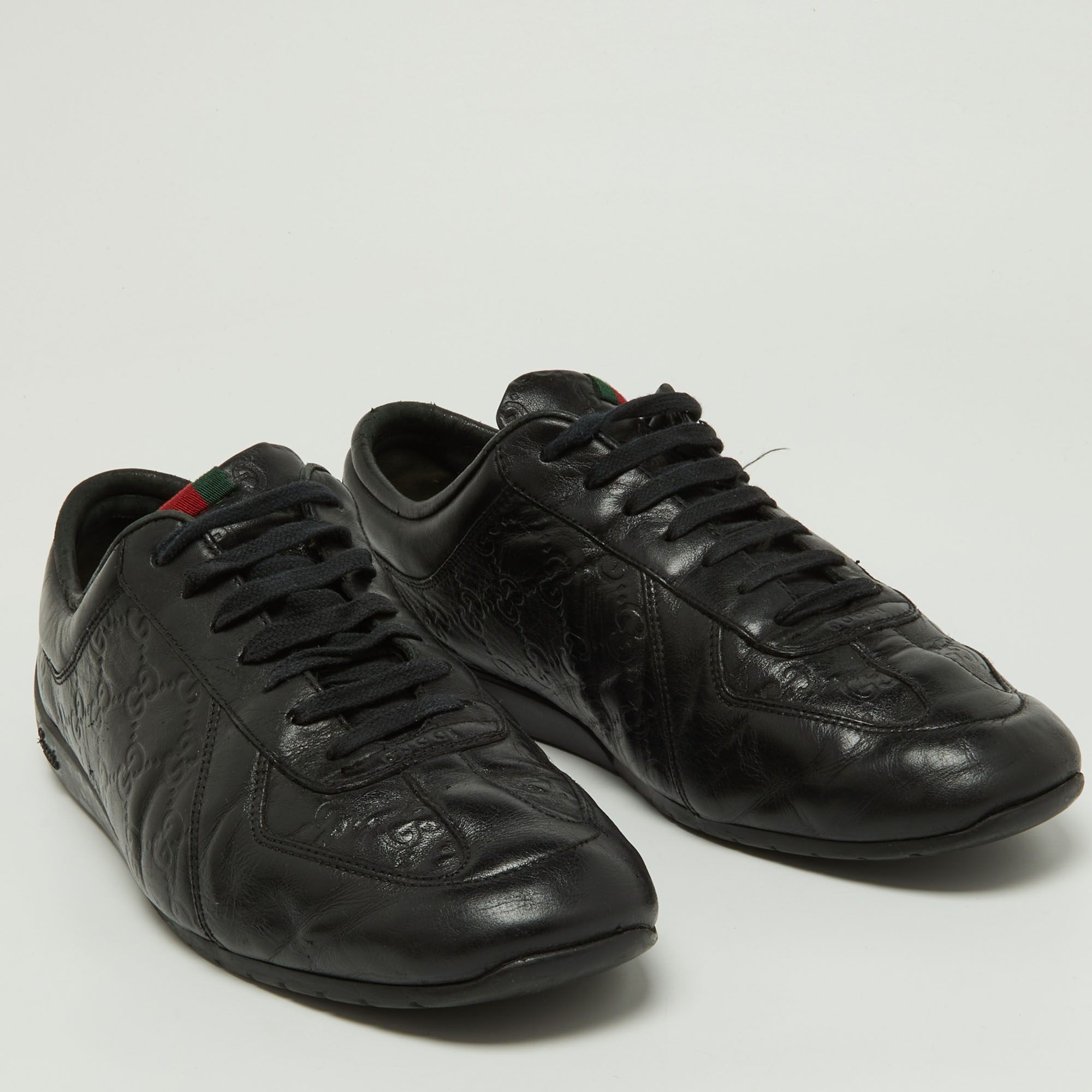 Gucci Black Guccissima Leather Low Top Sneakers Size 44.5