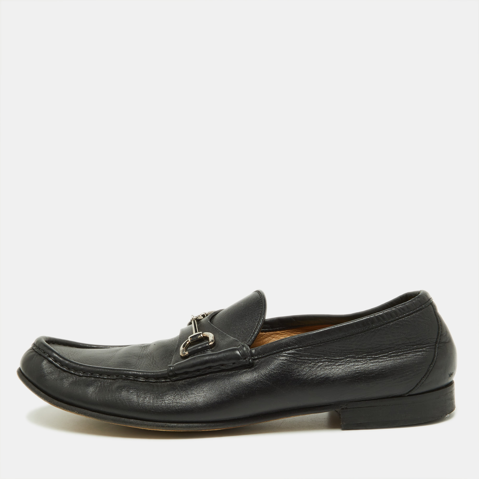Gucci Black Leather Horsebit Loafers Size 44