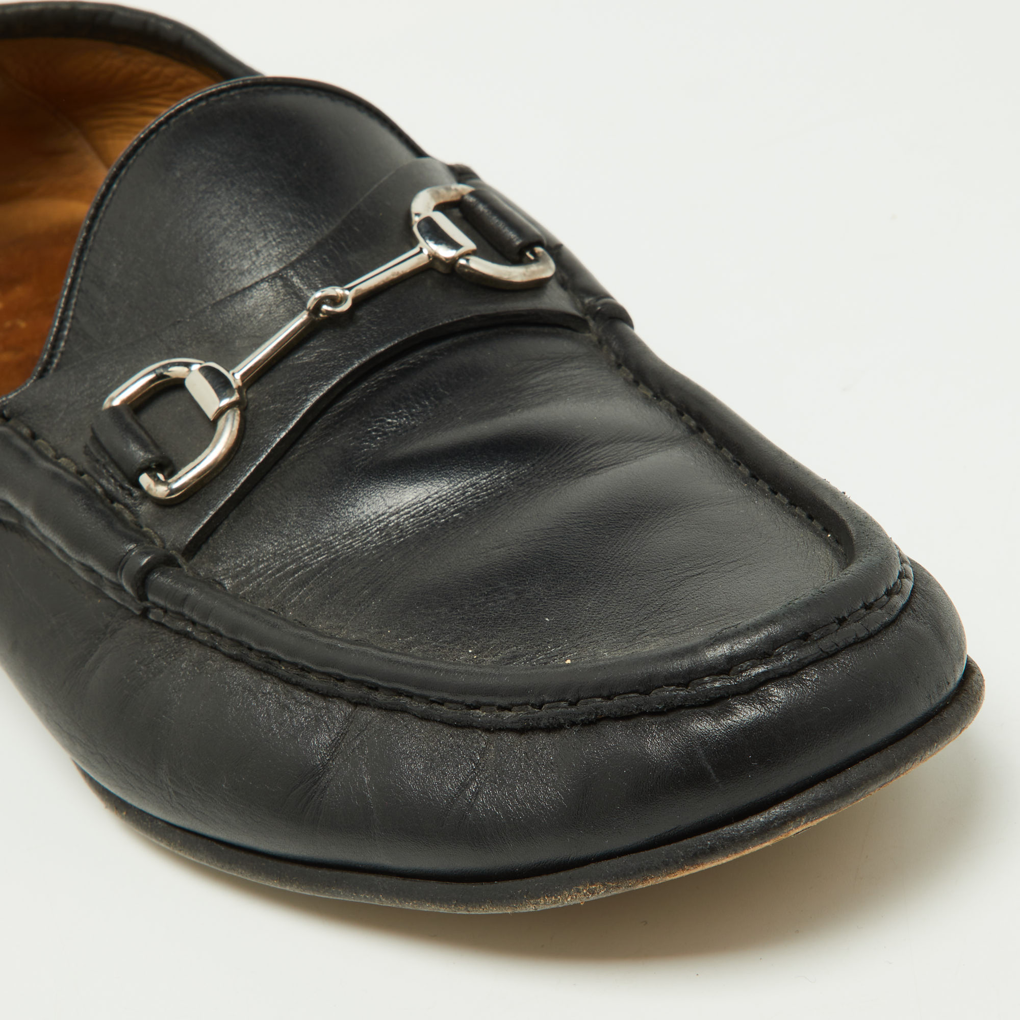 Gucci Black Leather Horsebit Loafers Size 44