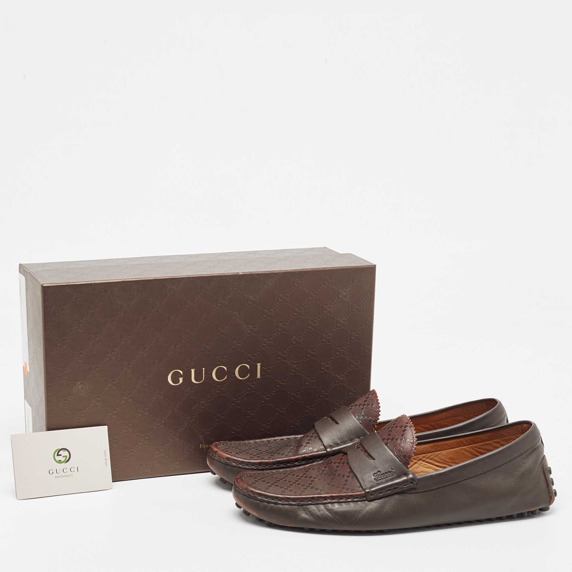 Gucci Dark Brown Diamante Leather Penny Slip On Loafers Size 45.5