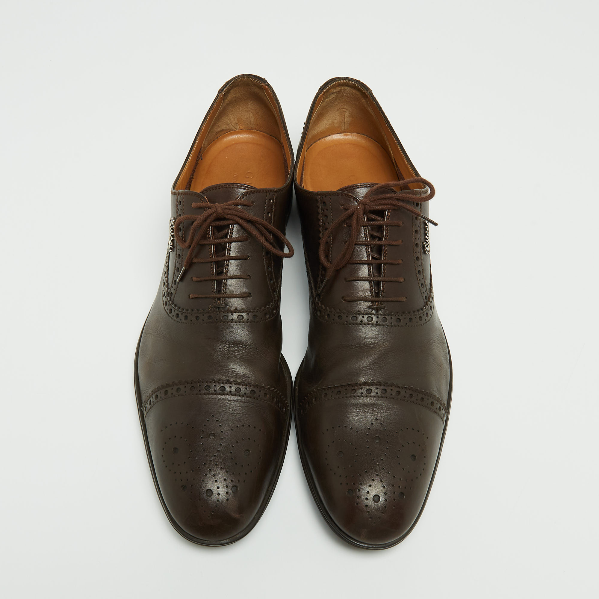 Gucci Brown Leather Brogue Oxfords Size 45.5