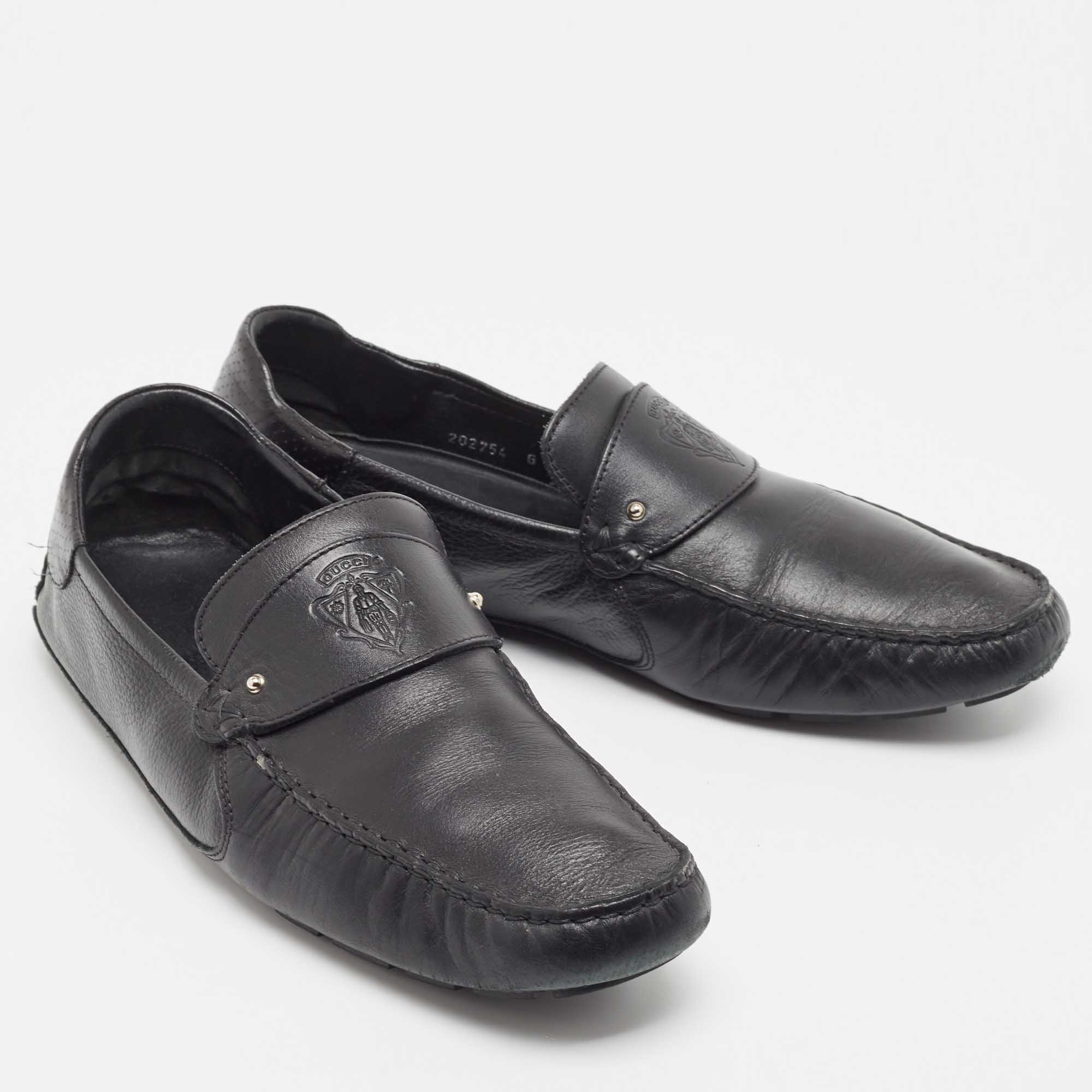 Gucci Black Leather Slip On Loafers Size 44.5