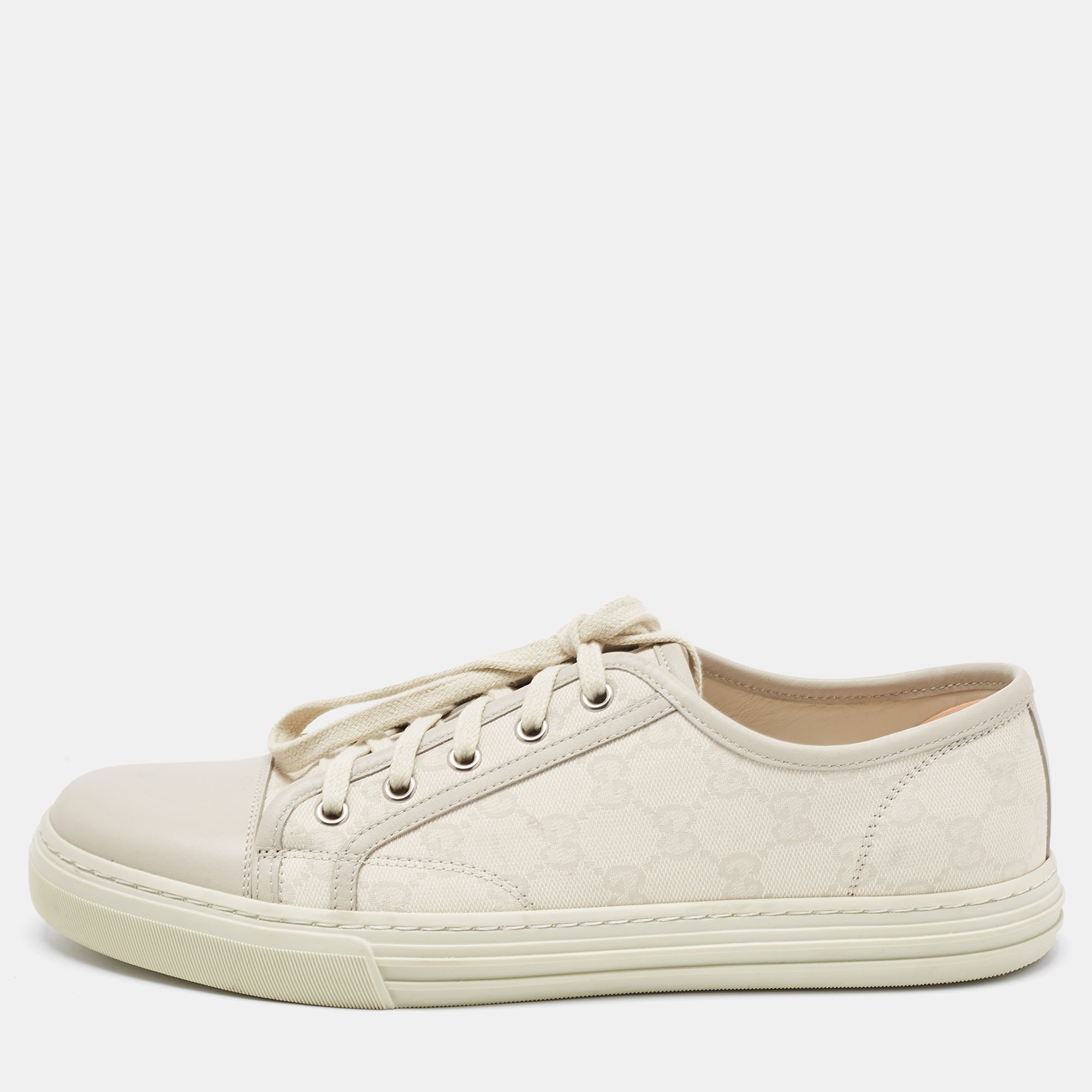 Gucci Two Tone GG Canvas And Leather Cap Toe Low Top Sneakers Size 42