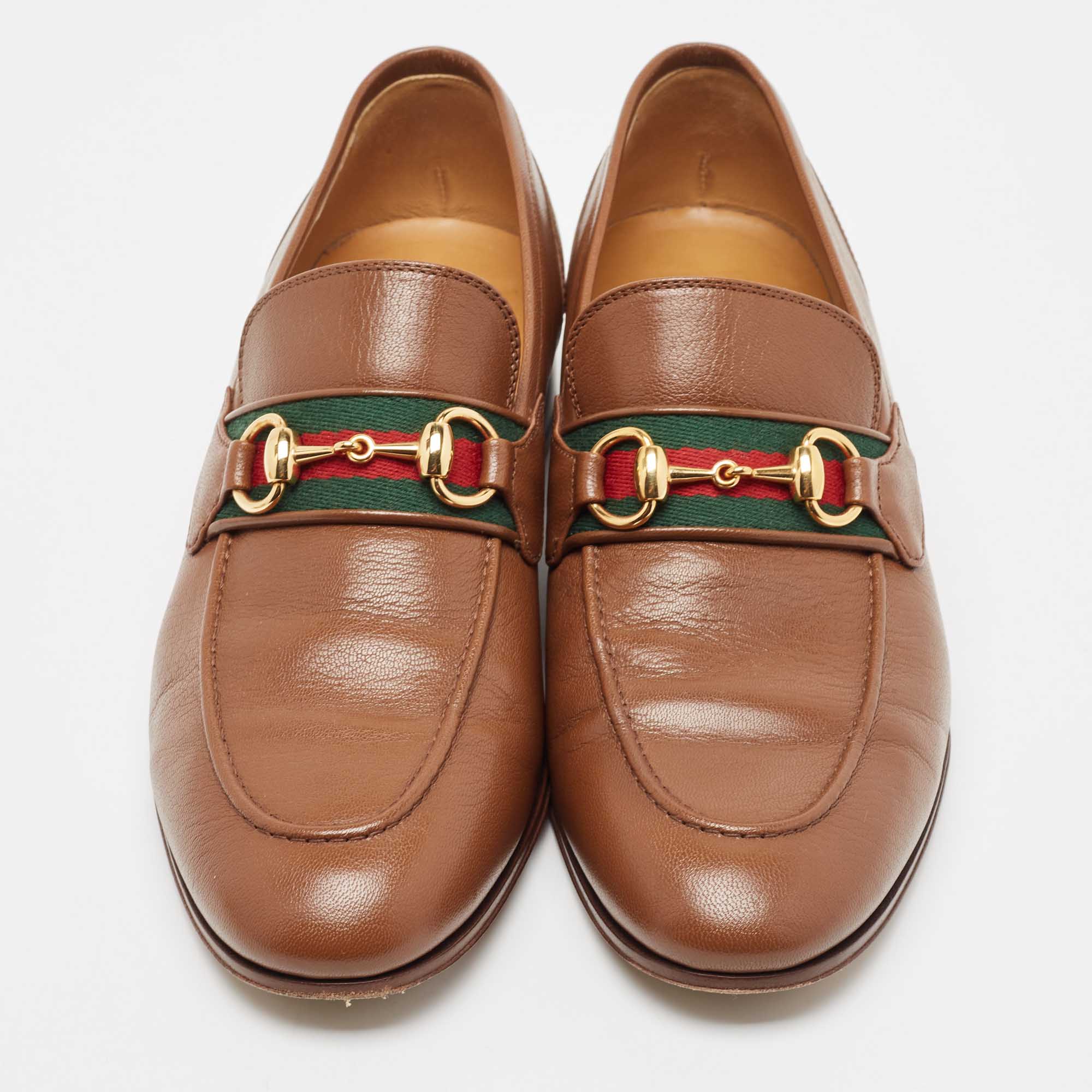 Gucci Brown Leather Brixton Loafers Size 41.5